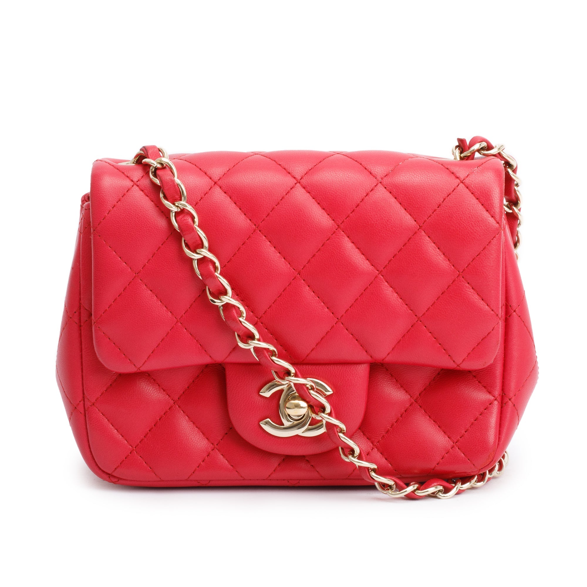 Chanel Pink Quilted Lambskin Leather Classic Square Mini Flap Bag w/ Authenticity Card