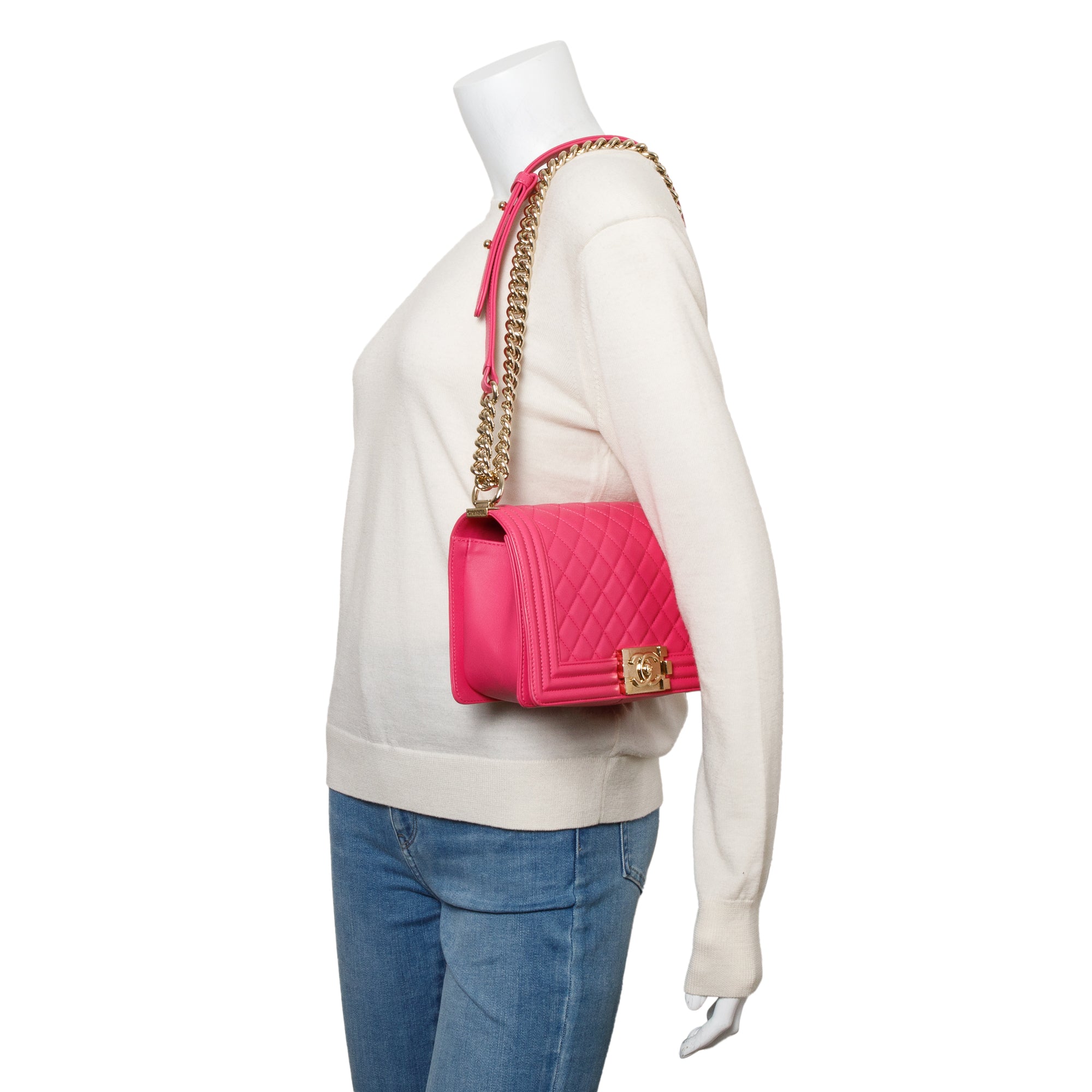 Chanel Pink Quilted Lambskin Leather Medium Boy Bag w/ Box & Authenticity Card