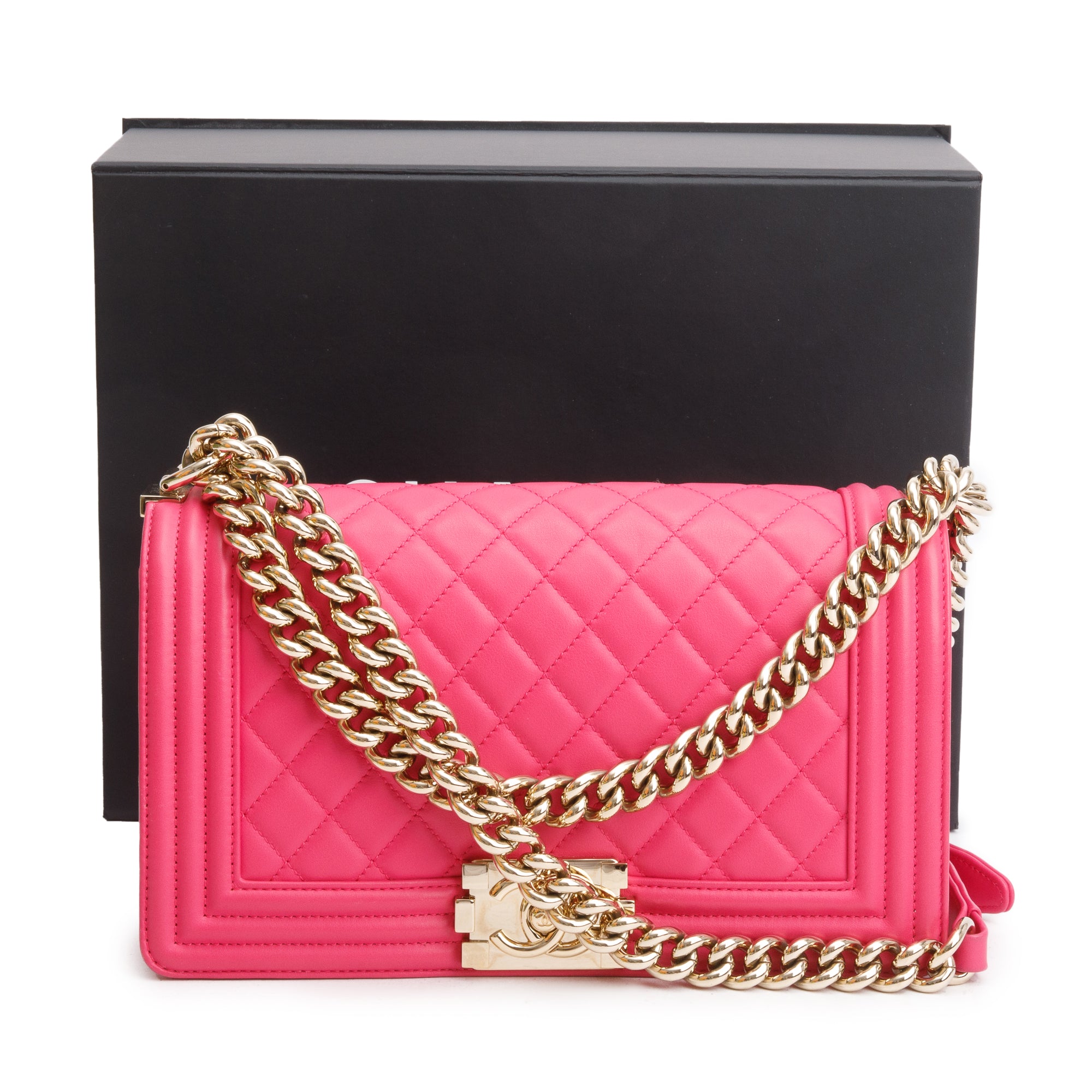 Chanel Pink Quilted Lambskin Leather Medium Boy Bag w/ Box & Authenticity Card