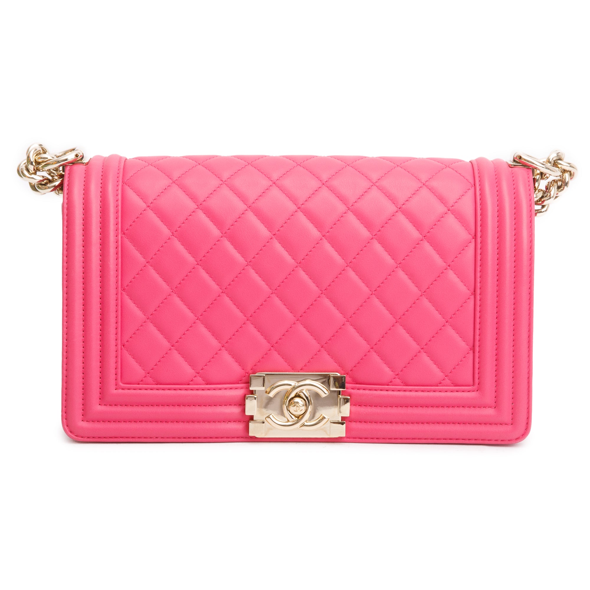 Chanel Pink Quilted Lambskin Leather Medium Boy Bag w/ Box & Authenticity Card