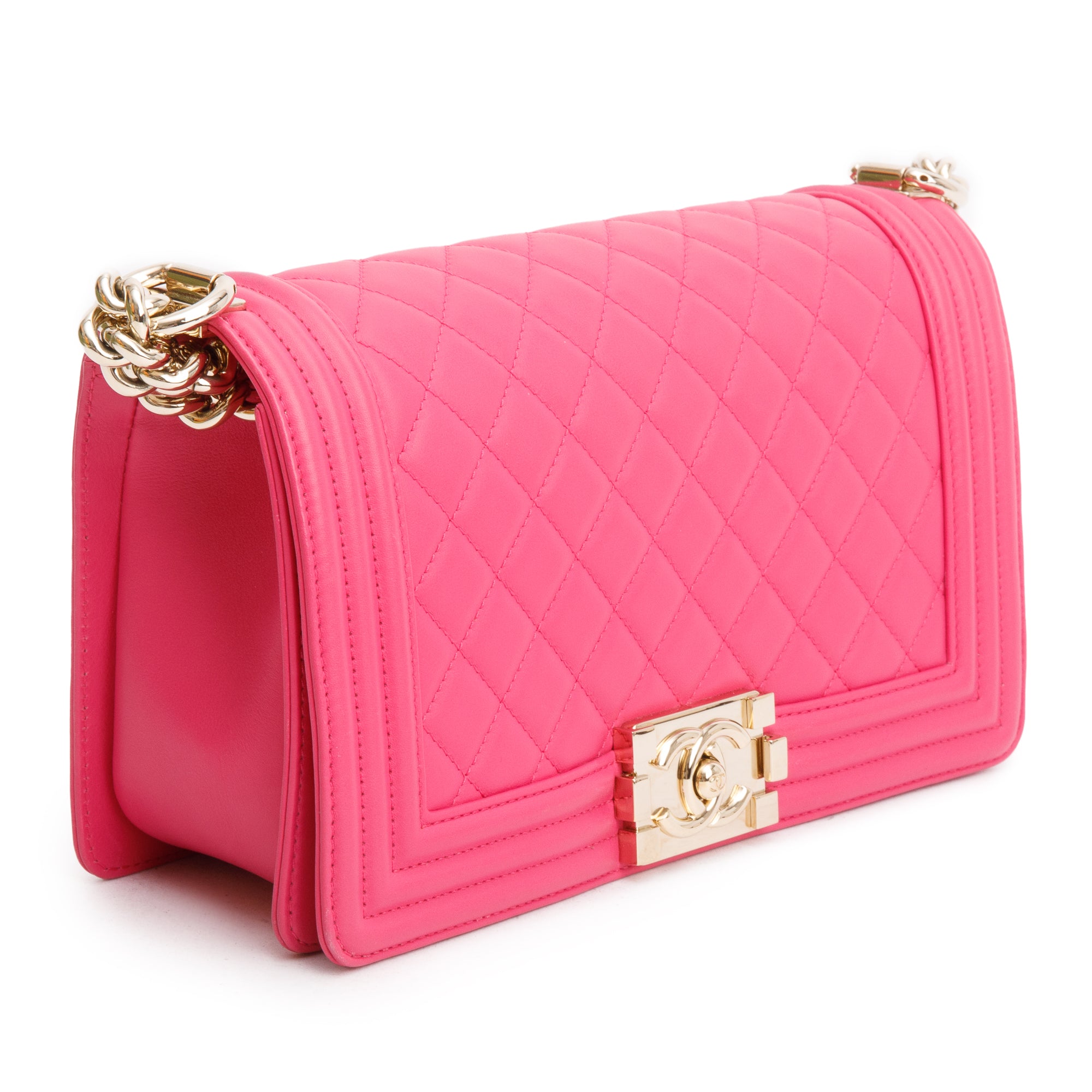 Chanel Pink Quilted Lambskin Leather Medium Boy Bag w/ Box & Authenticity Card