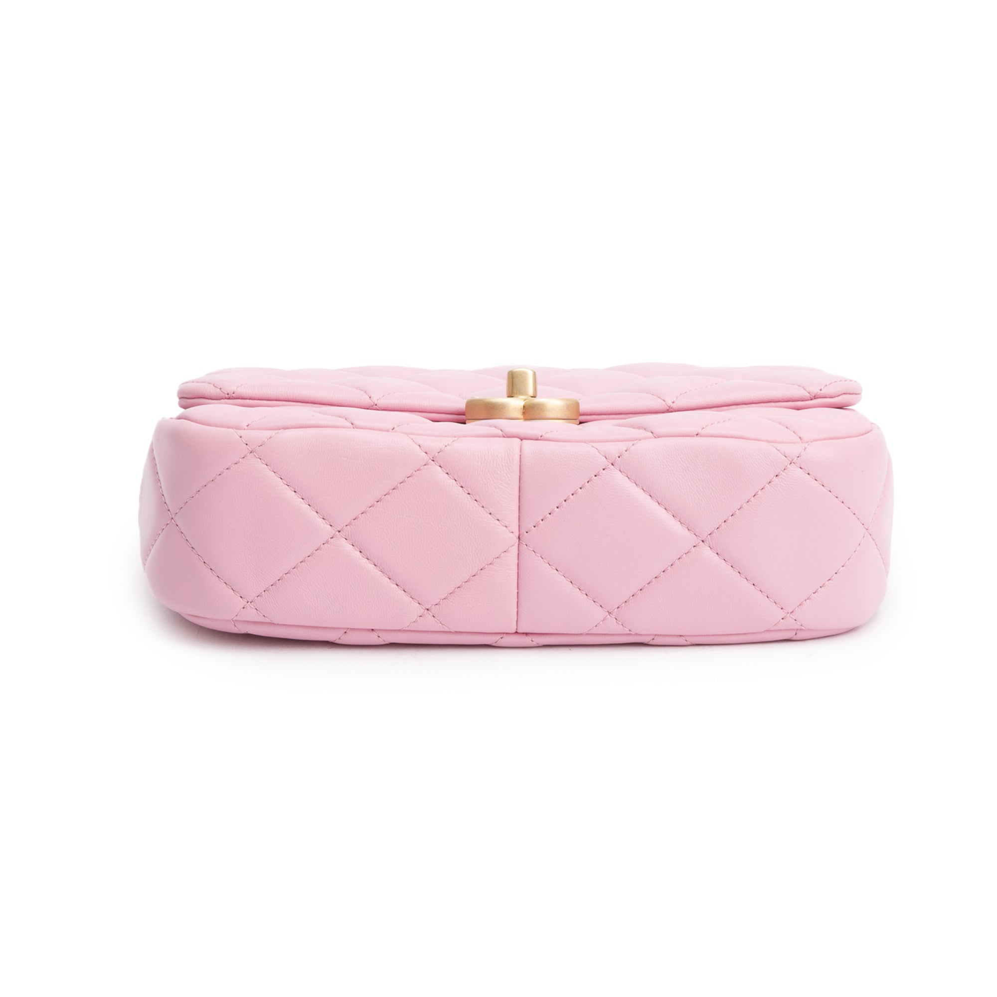 Chanel Pink Quilted Lambskin Leather Small Lacquered Chain Flap Bag