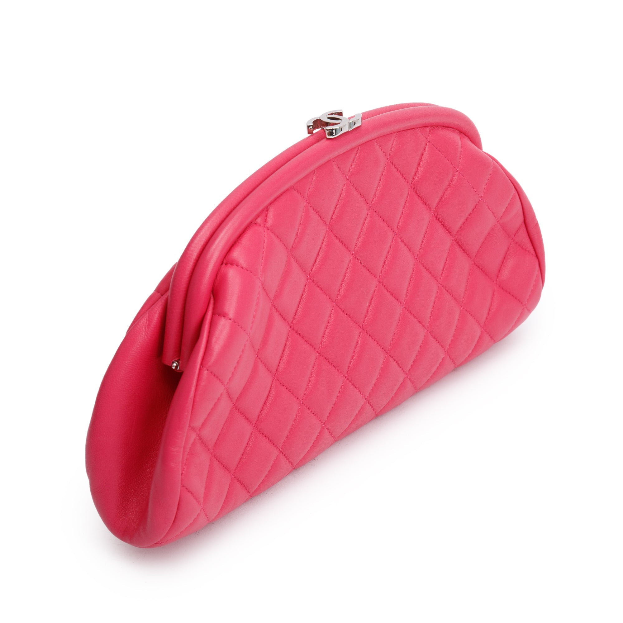 Chanel Pink Quilted Lambskin Leather Timeless Frame Clutch w/ Authenticity Card