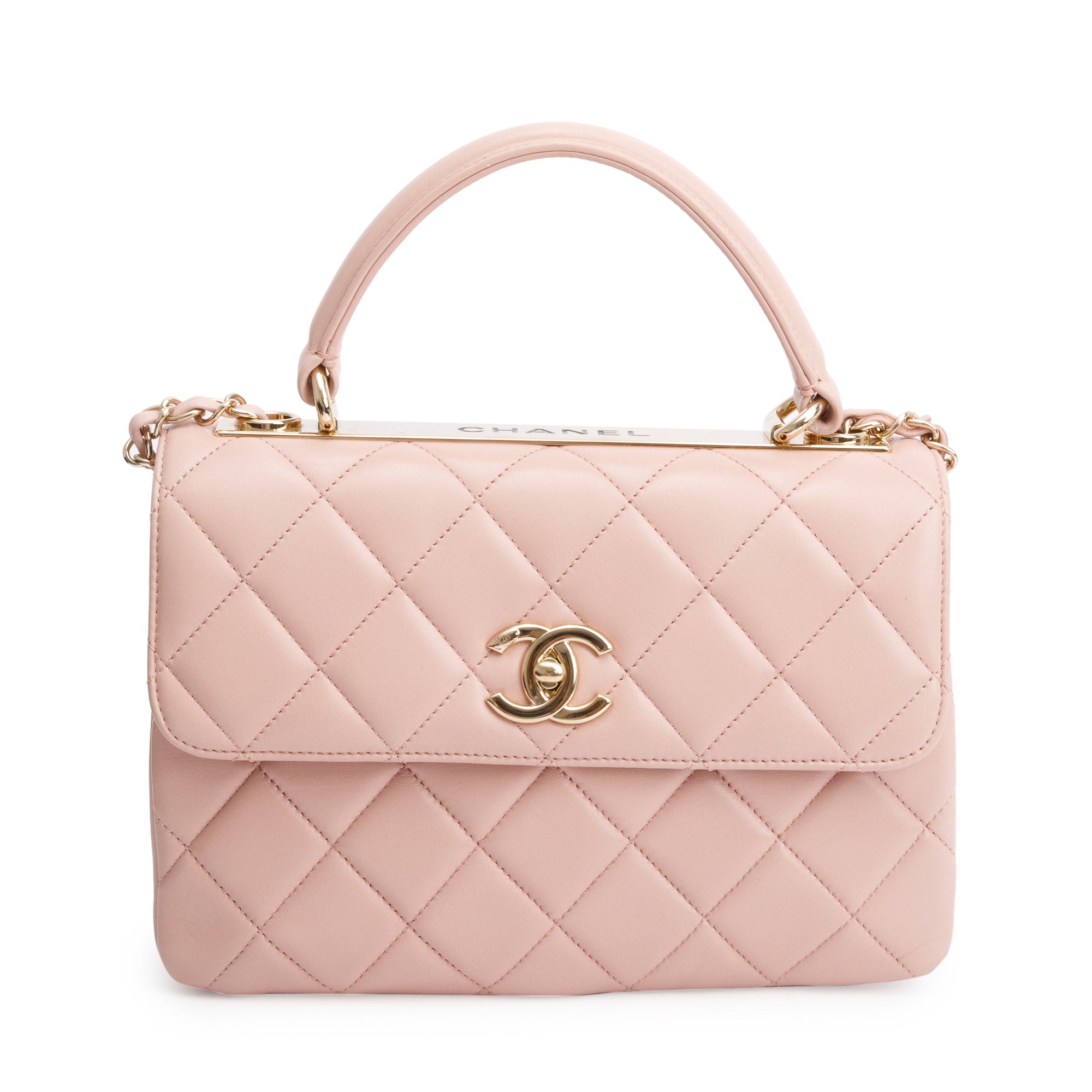 Chanel Pink Quilted Lambskin Trendy CC Small Top Handle Flap Bag w/ Authenticity Card