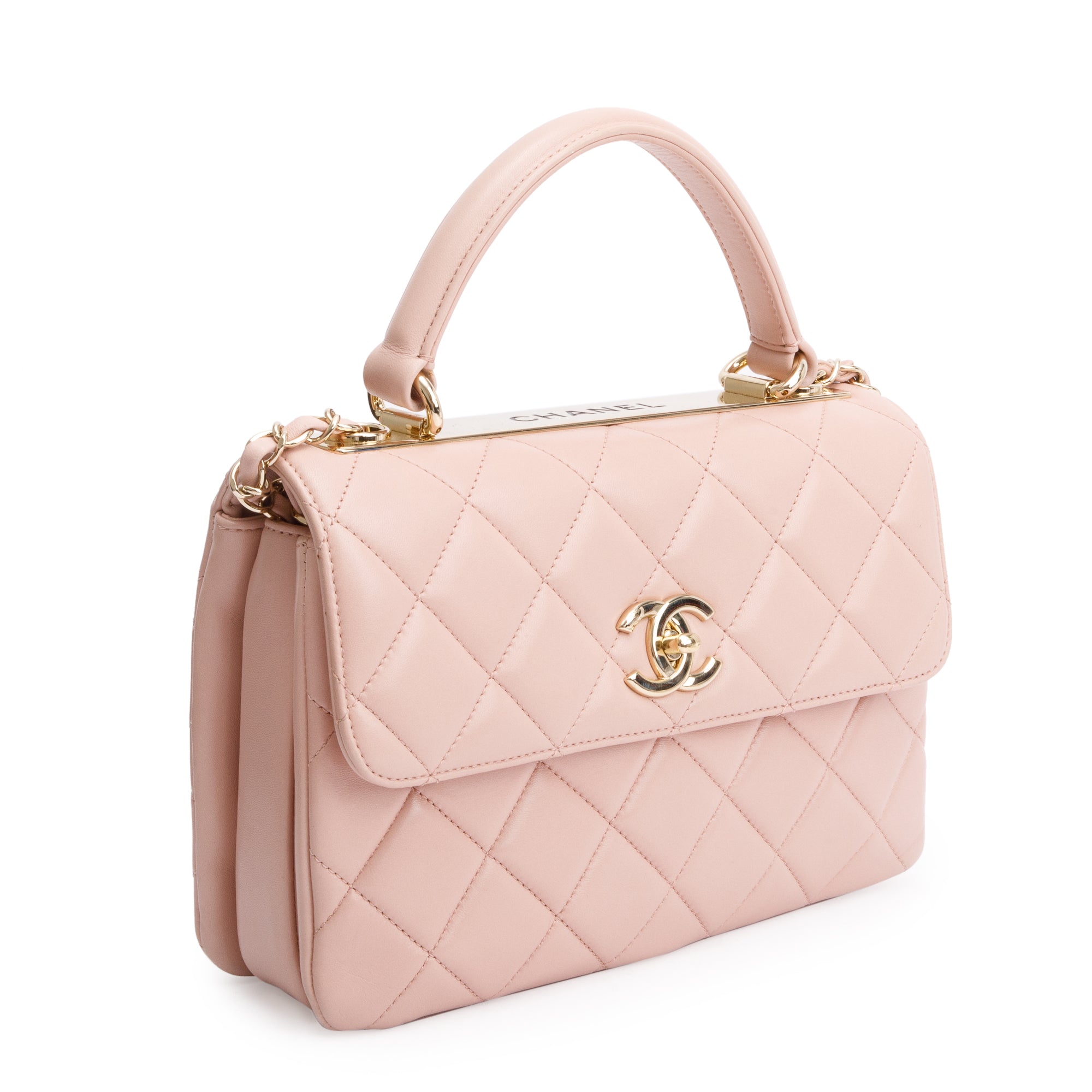 Chanel Pink Quilted Lambskin Trendy CC Small Top Handle Flap Bag w/ Authenticity Card