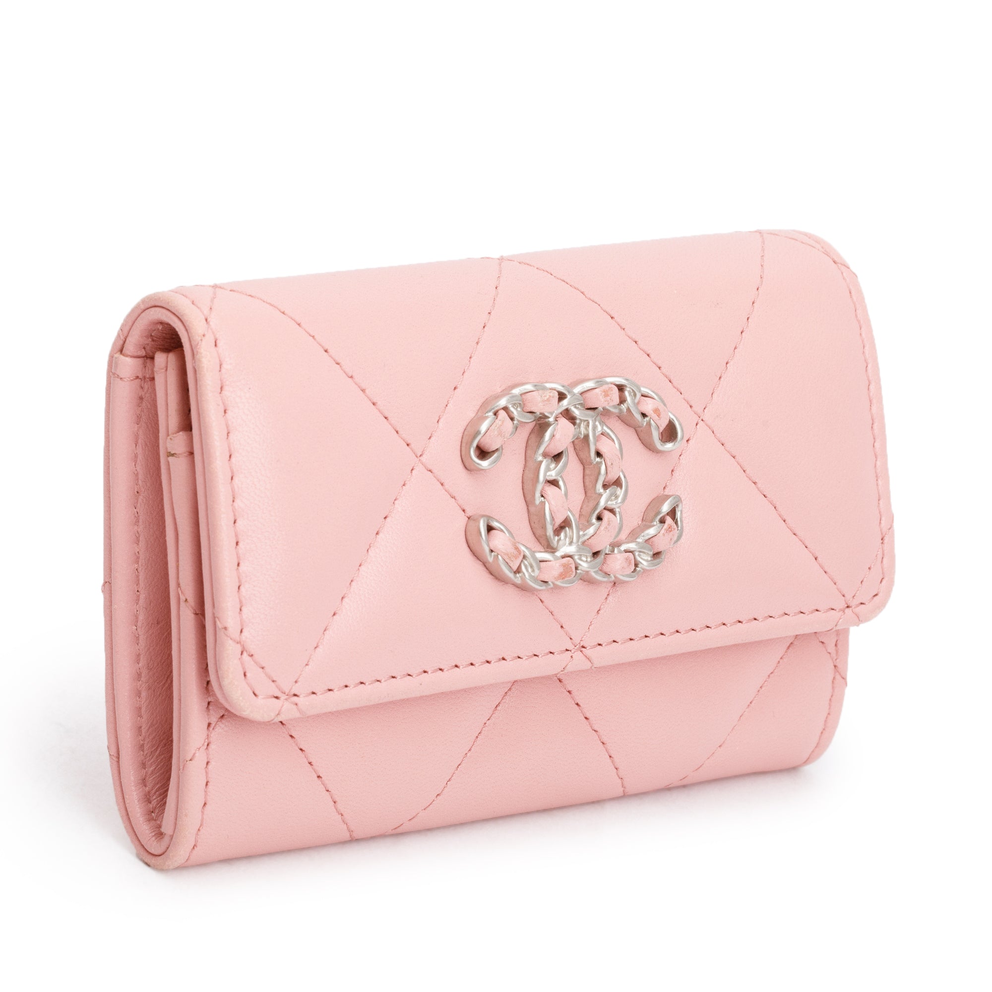 Chanel Pink Quilted Leather 19 Flap Card Holder w/ Box