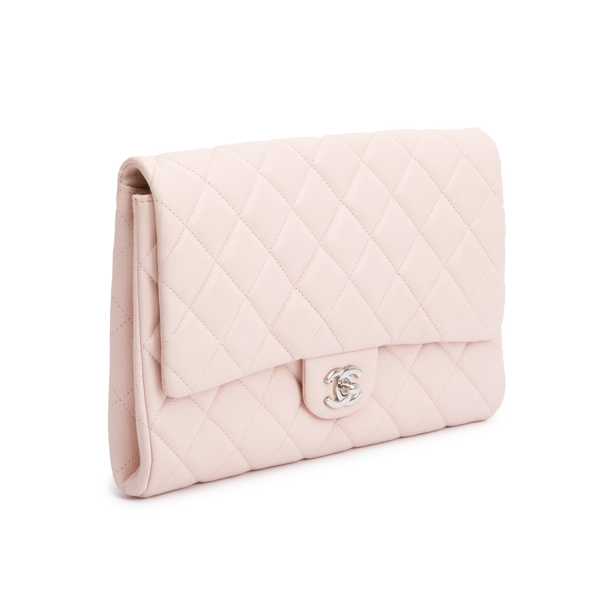 Chanel Pink Quilted Leather Clutch with Chain Flap w/ Authenticity Card