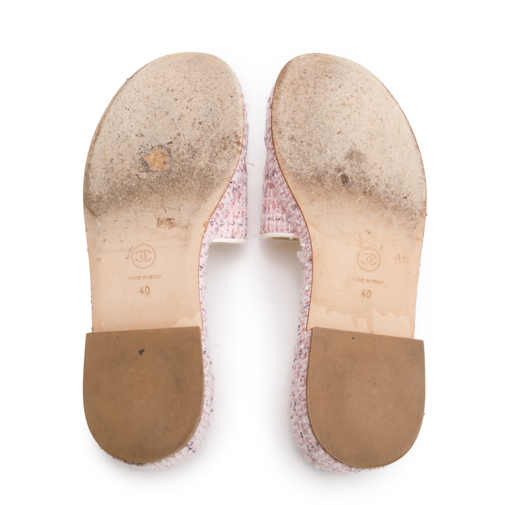 Chanel Pink Tweed CC Logo Slides, Size 40 w/ Box