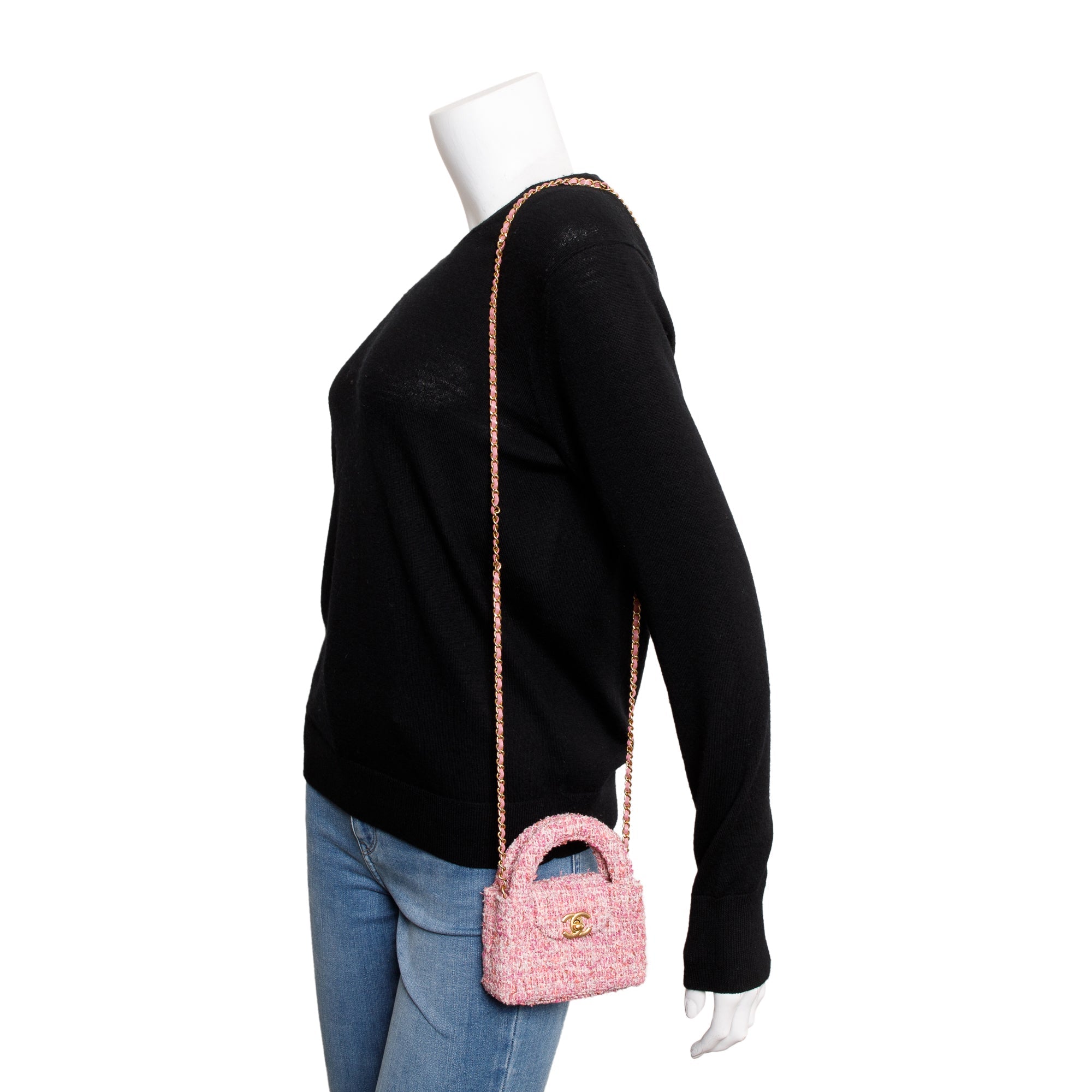 Chanel Pink Tweed Nano Kelly Shopper w/ Box