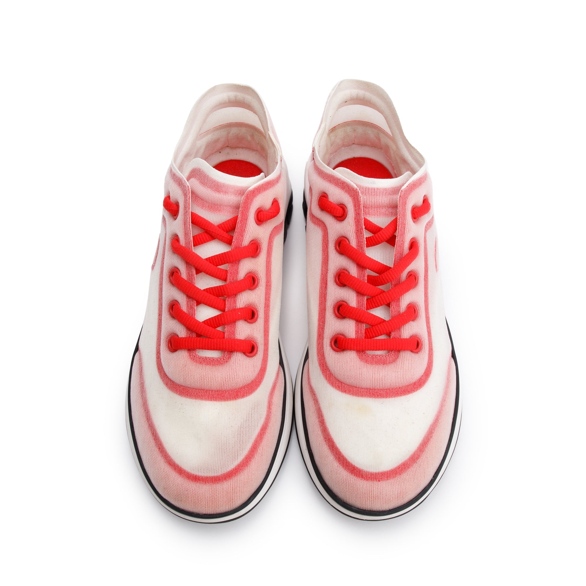 Chanel Pink/White Lycra Fabric CC Logo Sneakers, Size 39 w/ Box