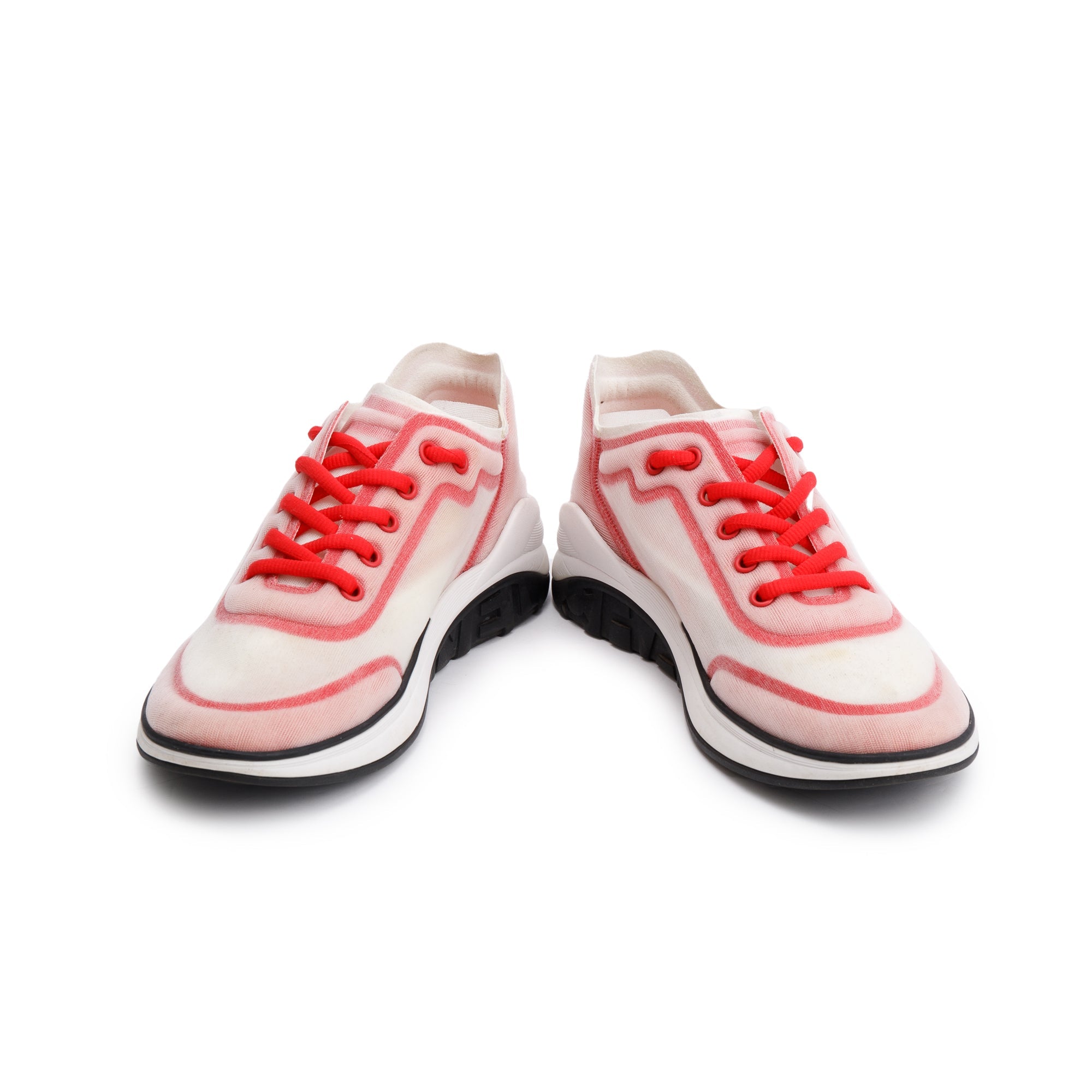 Chanel Pink/White Lycra Fabric CC Logo Sneakers, Size 39 w/ Box