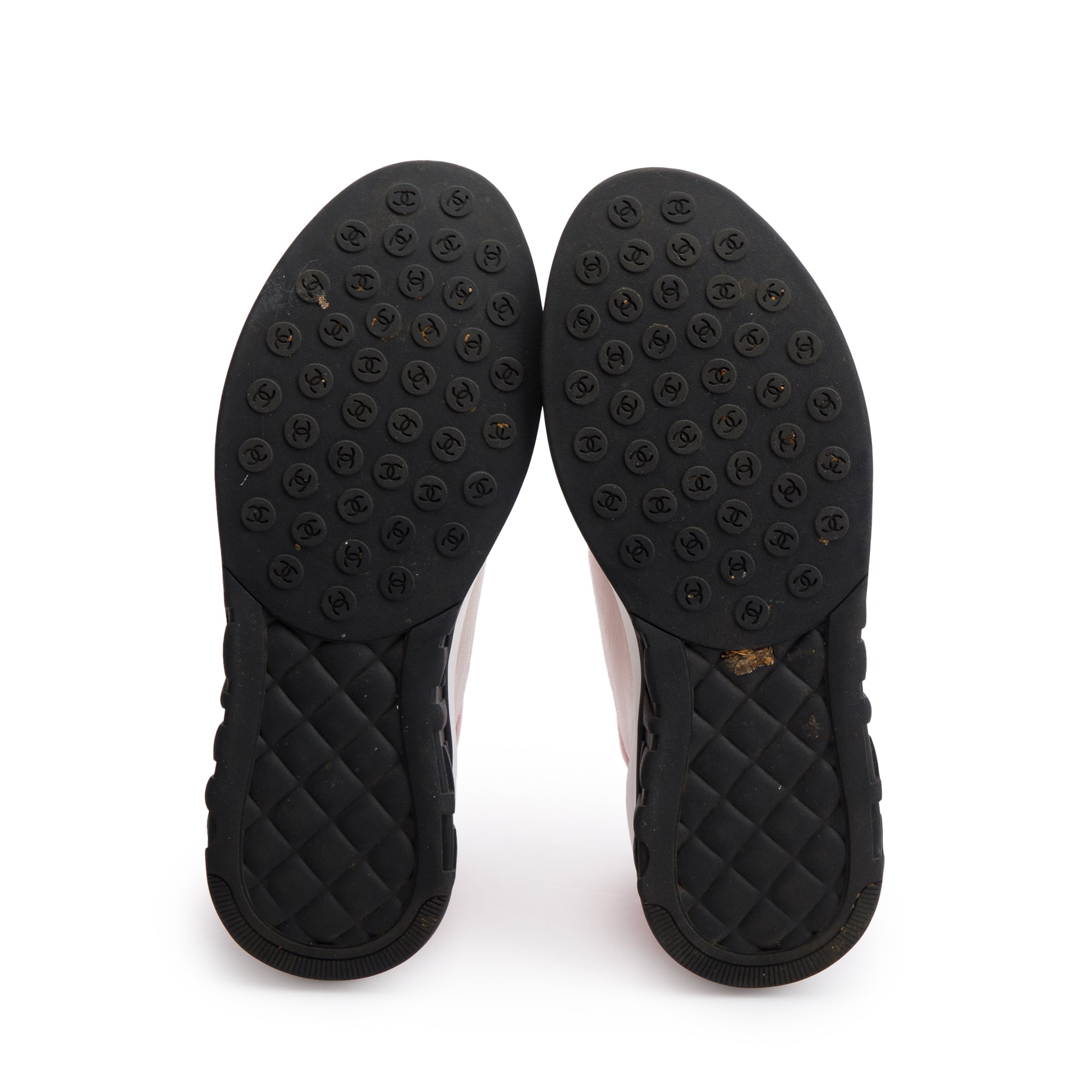 Chanel Pink/White Lycra Fabric CC Logo Sneakers, Size 39 w/ Box