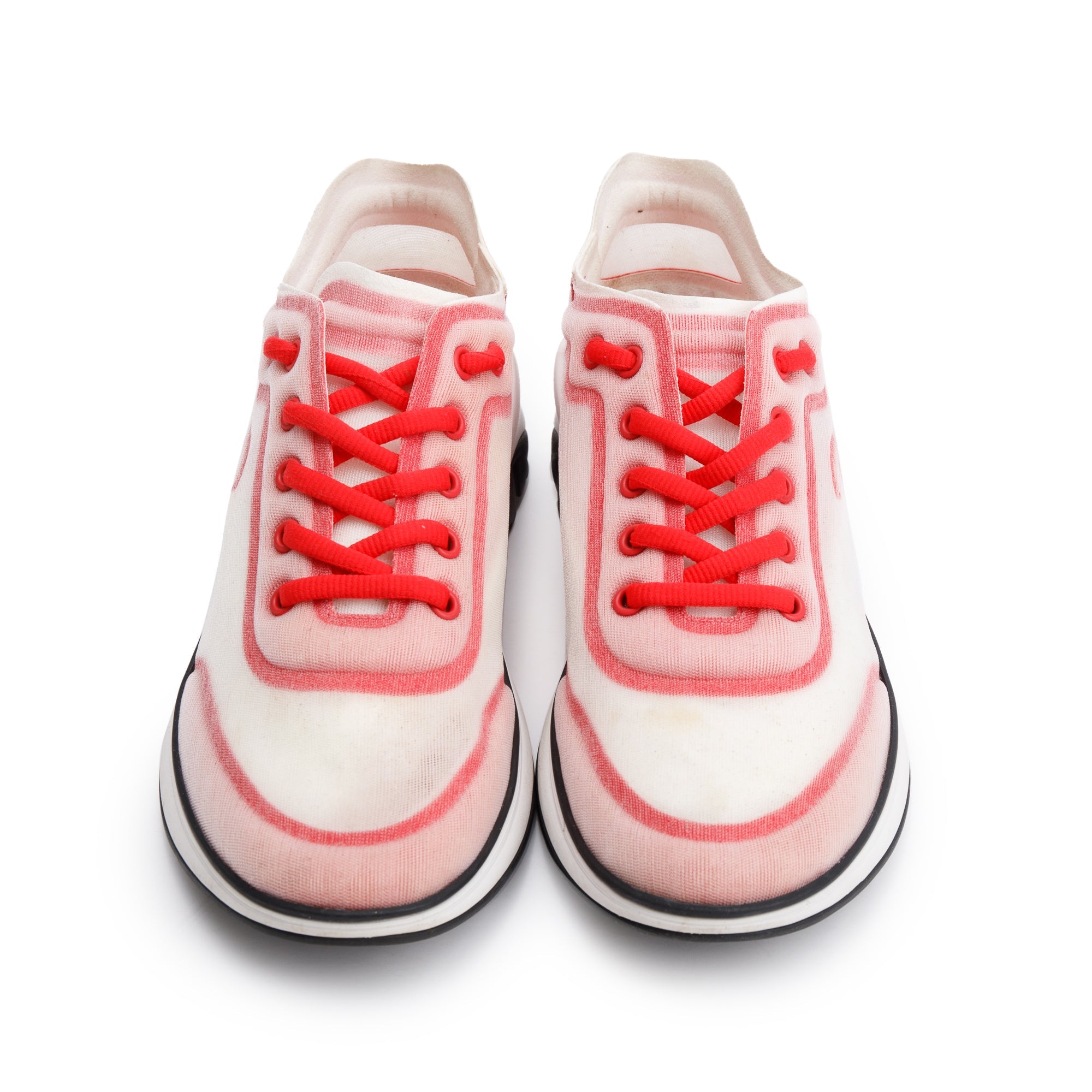 Chanel Pink/White Lycra Fabric CC Logo Sneakers, Size 39 w/ Box