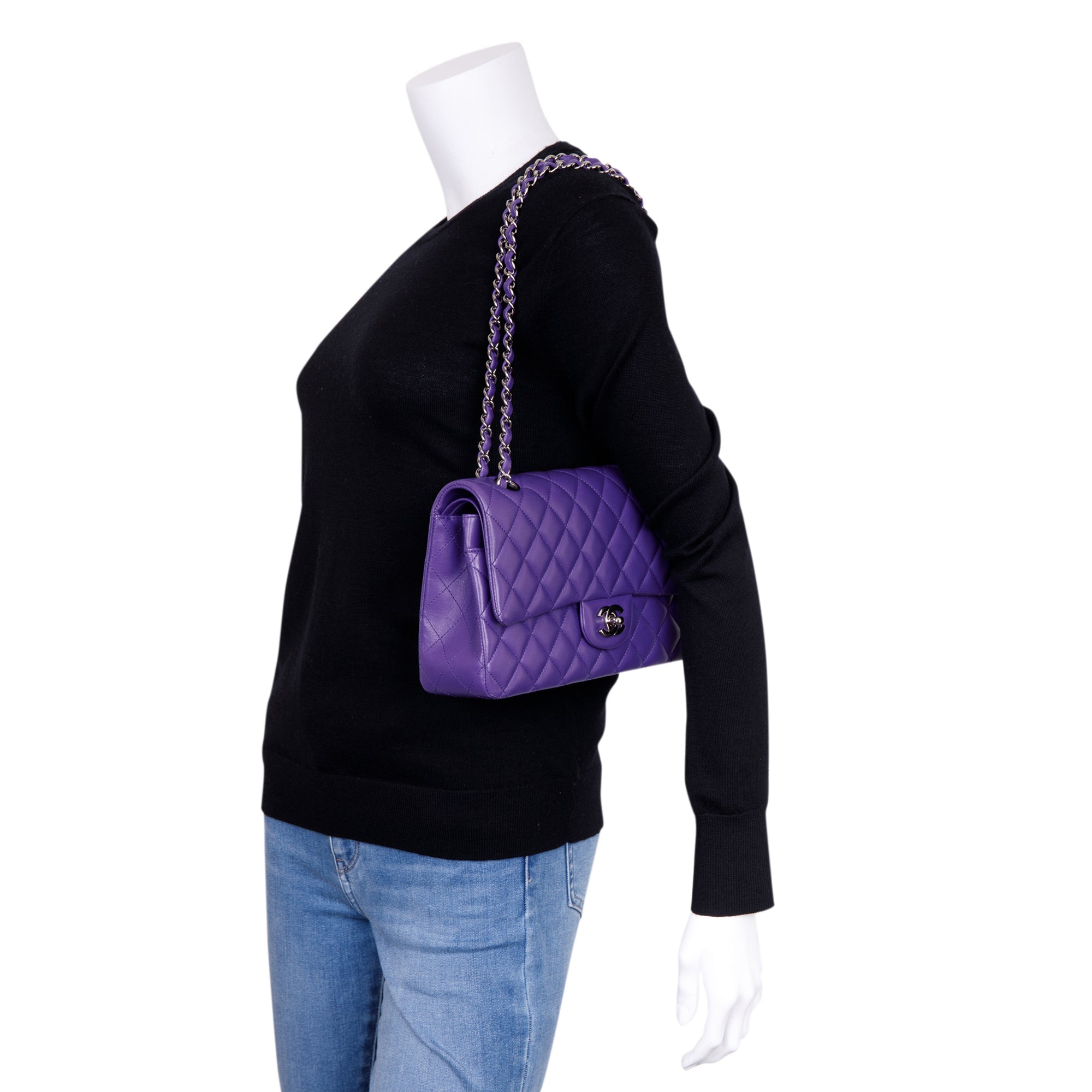 Chanel Purple Classic Medium Double Flap Bag w/ Box & Authenticity Card