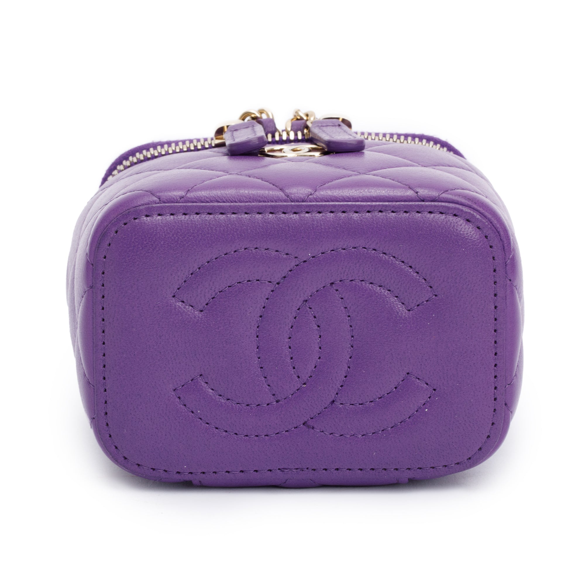 Chanel Purple Lambskin Leather Mini Top Handle Vanity Case w/ Chain