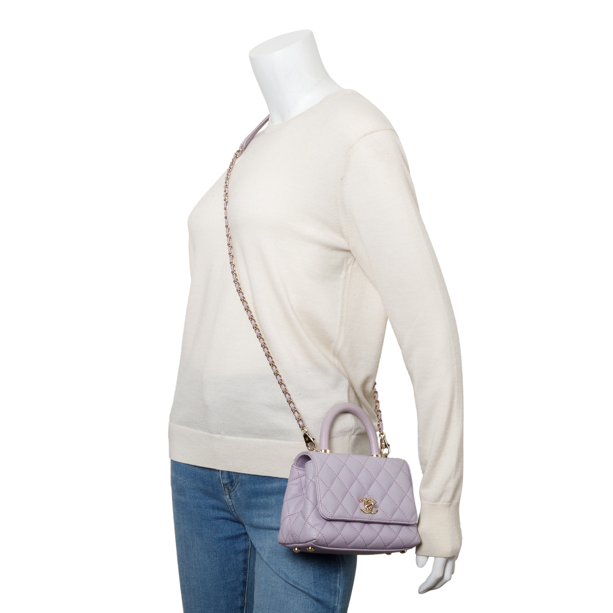 Chanel Purple Quilted Caviar Leather Mini Coco Top Handle Flap Bag w/ Box