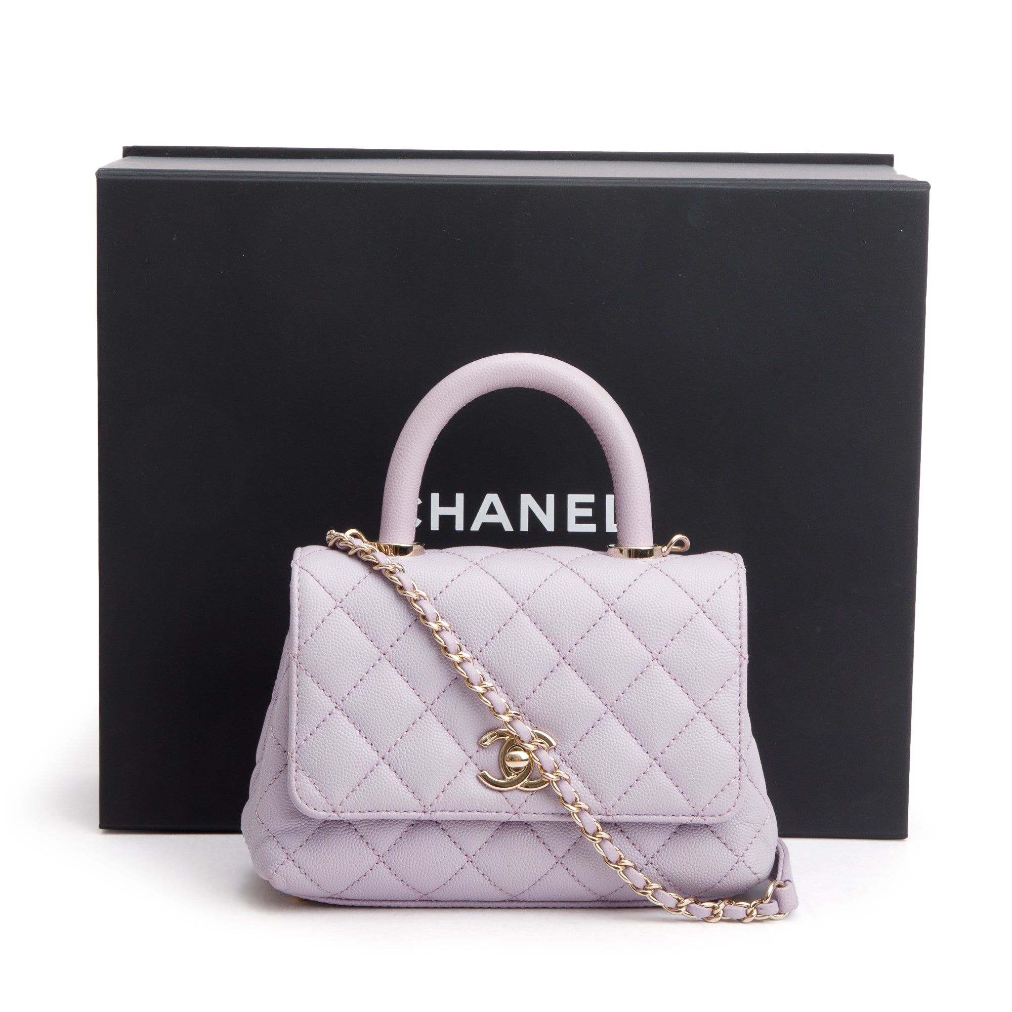 Chanel Purple Quilted Caviar Leather Mini Coco Top Handle Flap Bag w/ Box