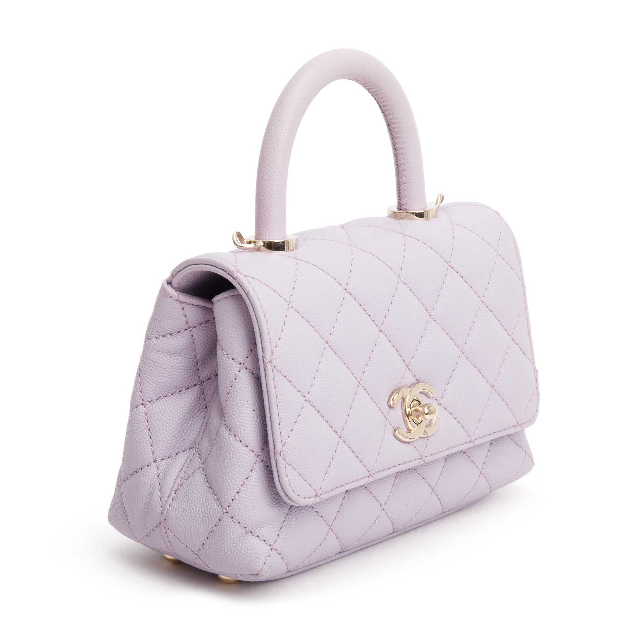 Chanel Purple Quilted Caviar Leather Mini Coco Top Handle Flap Bag w/ Box