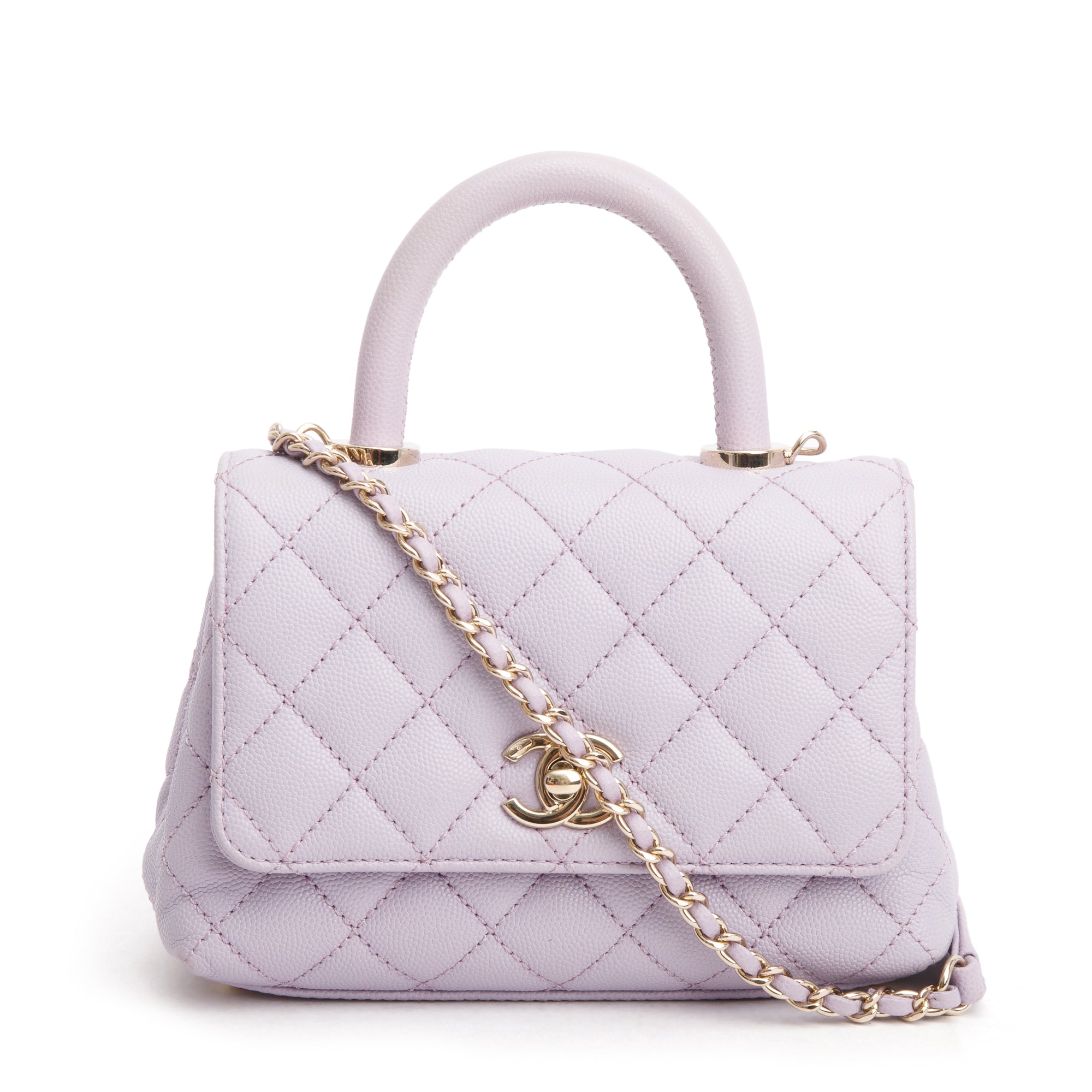 Chanel Purple Quilted Caviar Leather Mini Coco Top Handle Flap Bag w/ Box