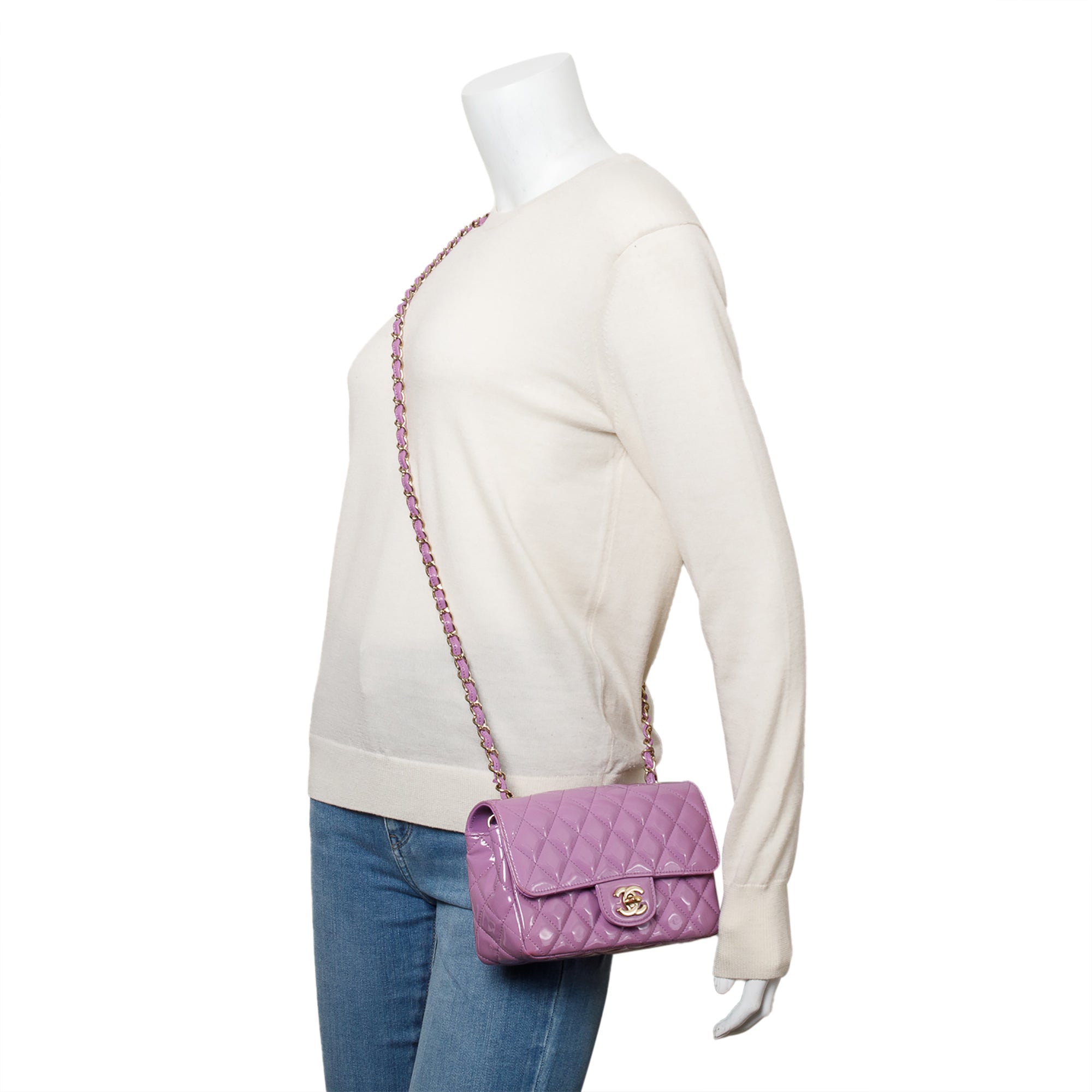 Chanel Purple Quilted Patent Leather Classic Mini Rectangular Flap Bag w/ Box & Authenticity Card