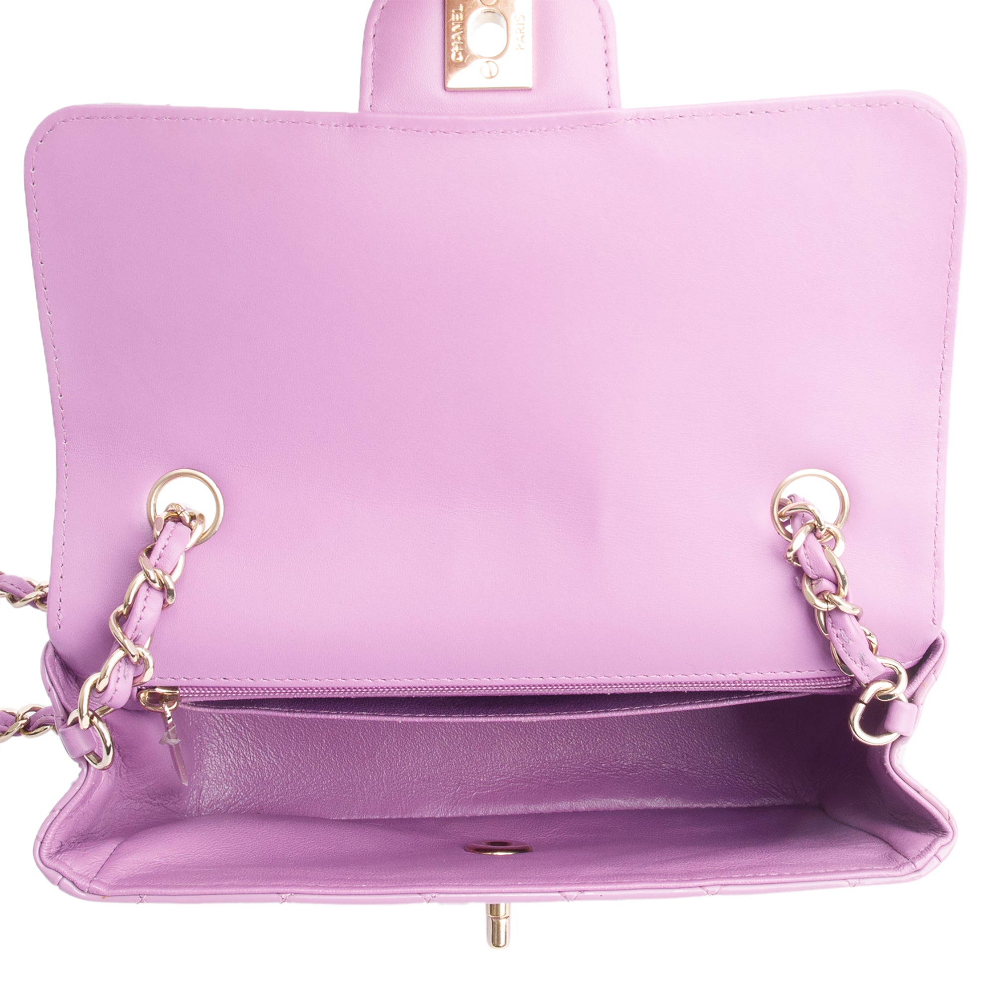 Chanel Purple Quilted Patent Leather Classic Mini Rectangular Flap Bag w/ Box & Authenticity Card