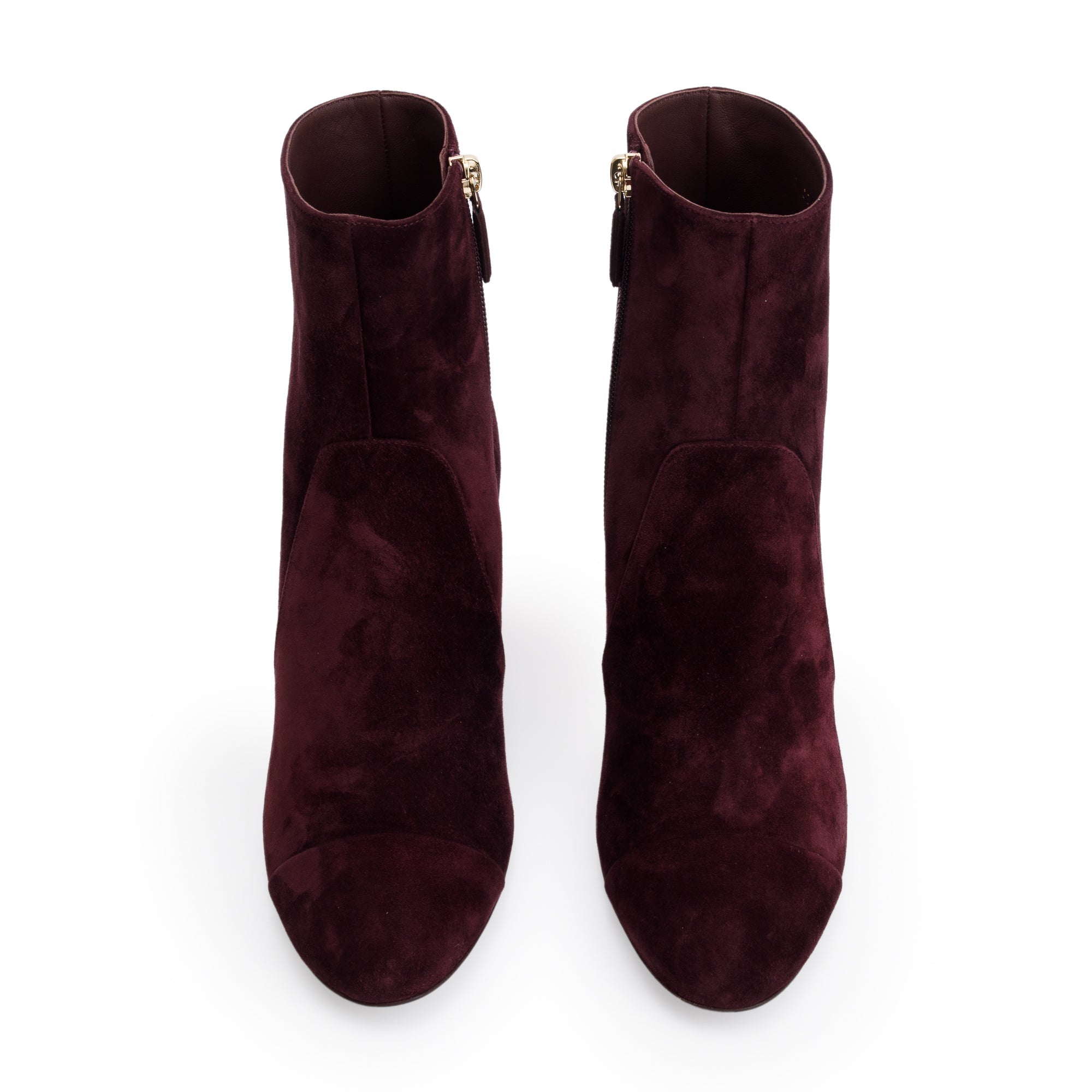 Chanel Purple Suede Interlocking CC Logo Chain Ankle Boots, Size 40 w/ Box