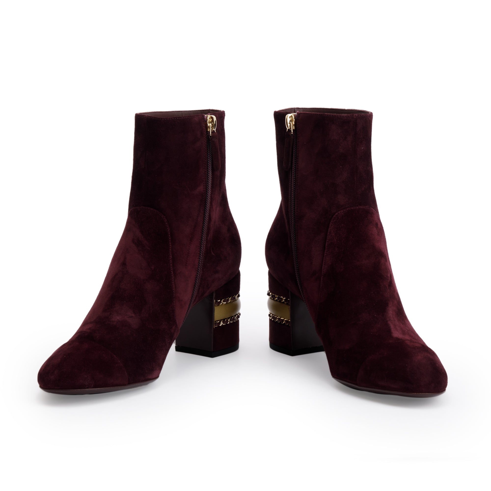 Chanel Purple Suede Interlocking CC Logo Chain Ankle Boots, Size 40 w/ Box