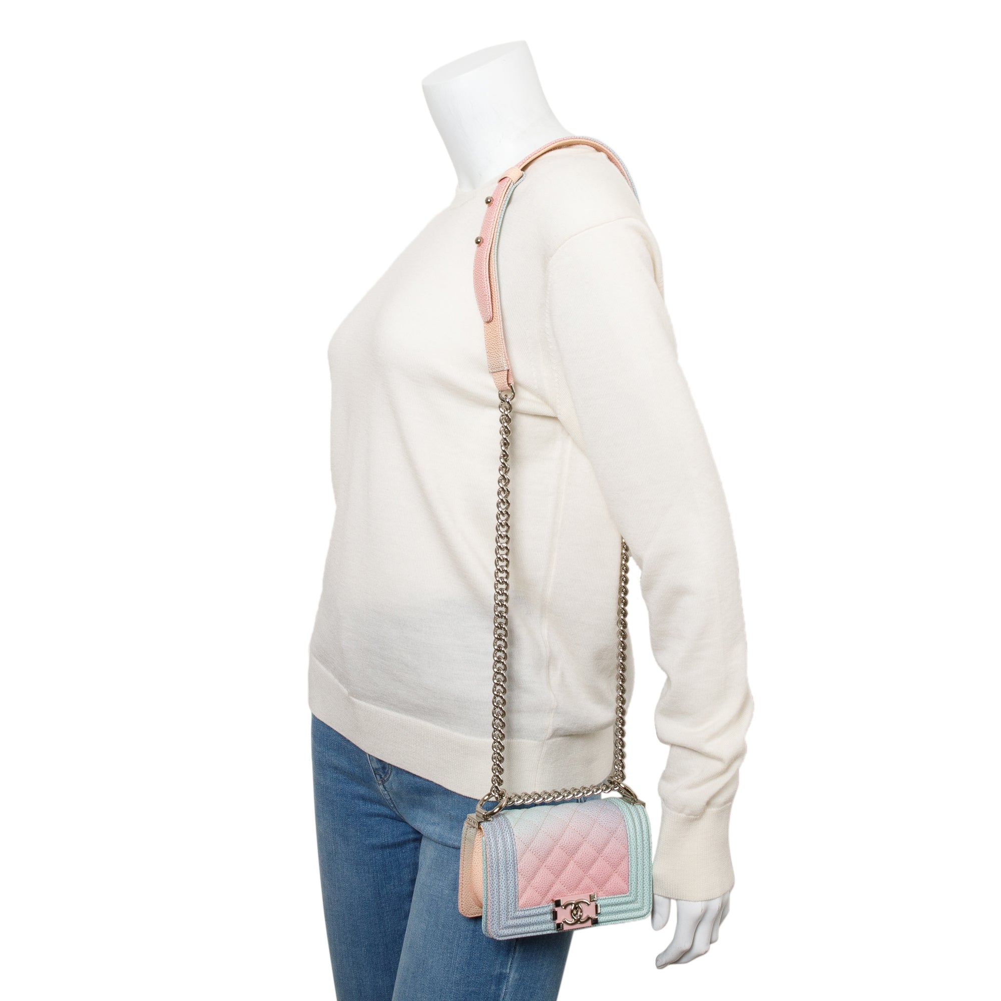 Chanel Rainbow Caviar Leather Mini Boy Flap Bag w/ Authenticity Card