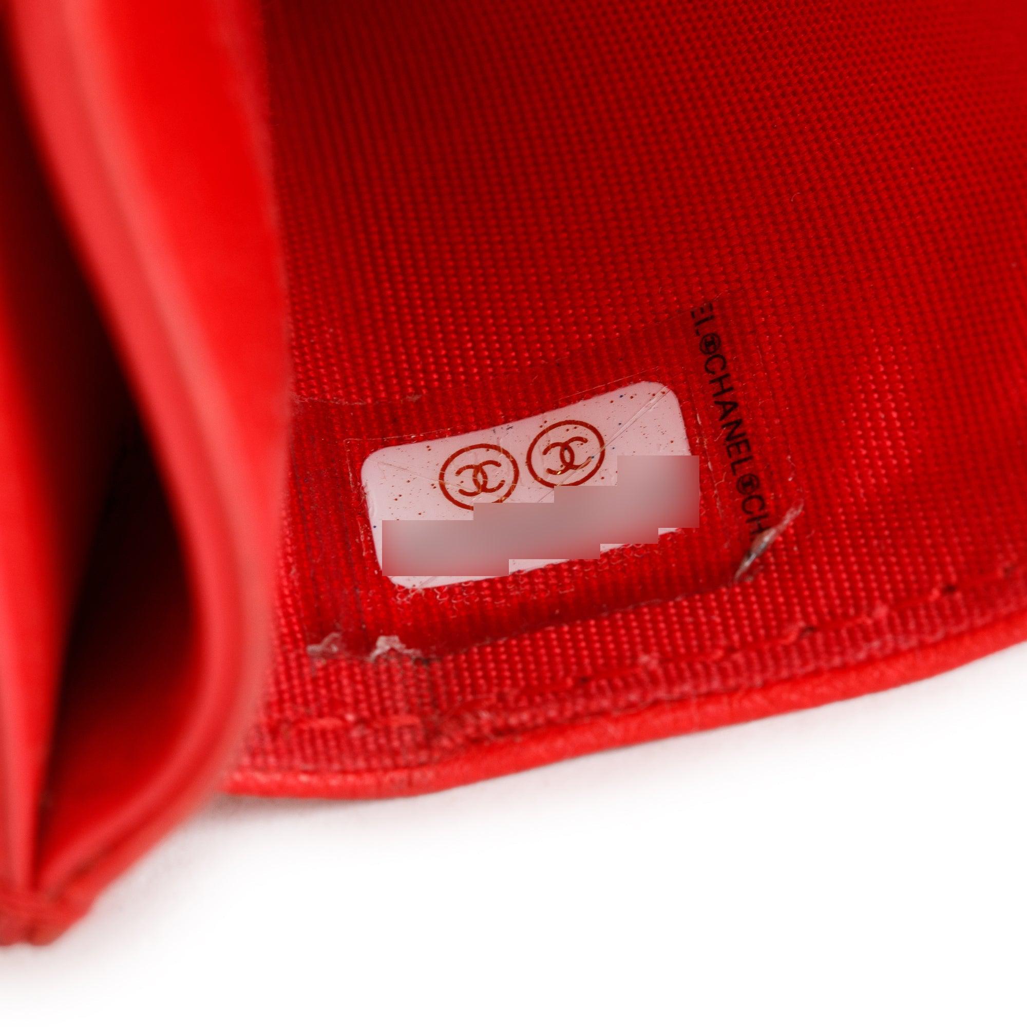 Chanel Red Camellia Embossed Lambskin Leather Classic Card Holder w/ Box & Authenticity Card