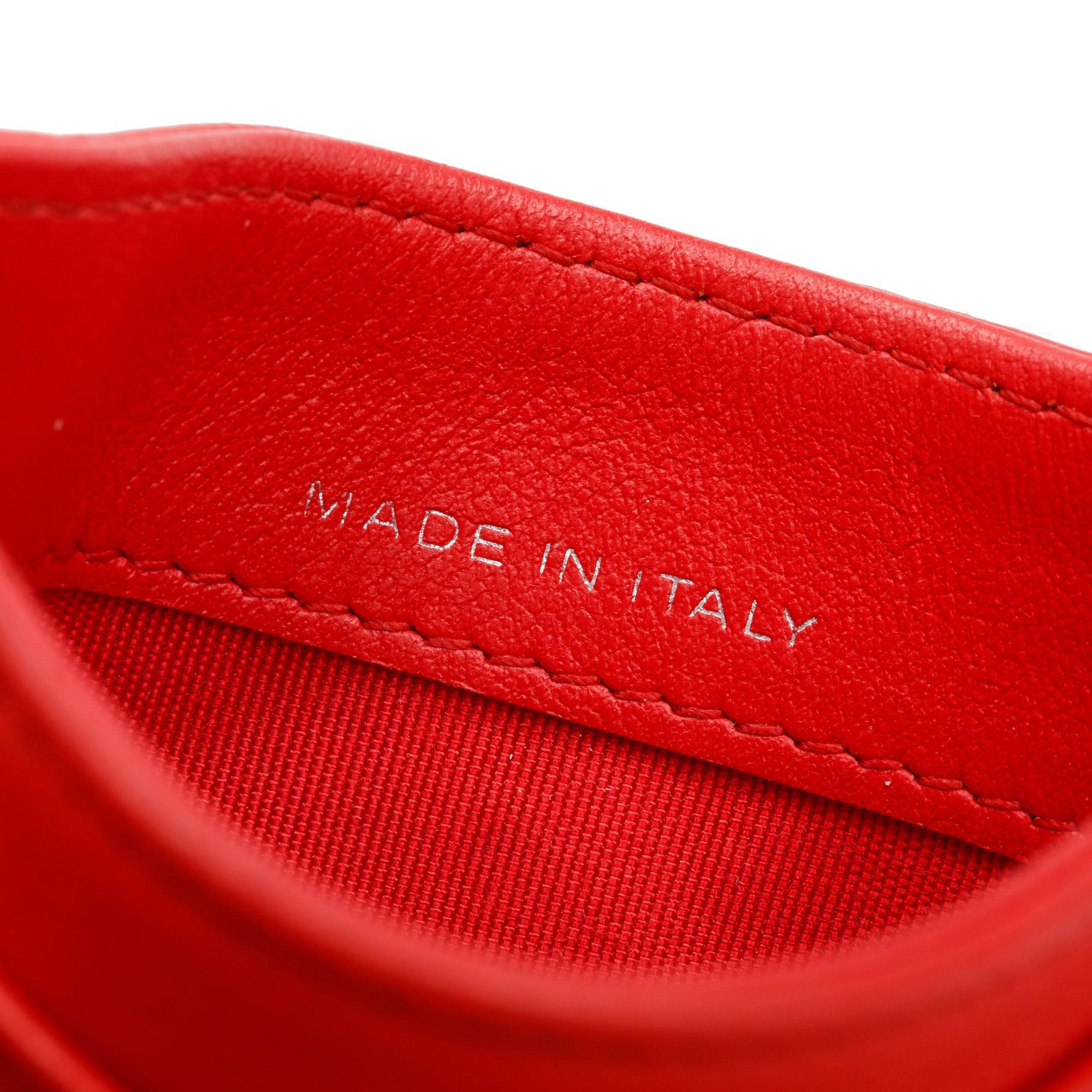 Chanel Red Camellia Embossed Lambskin Leather Classic Card Holder w/ Box & Authenticity Card