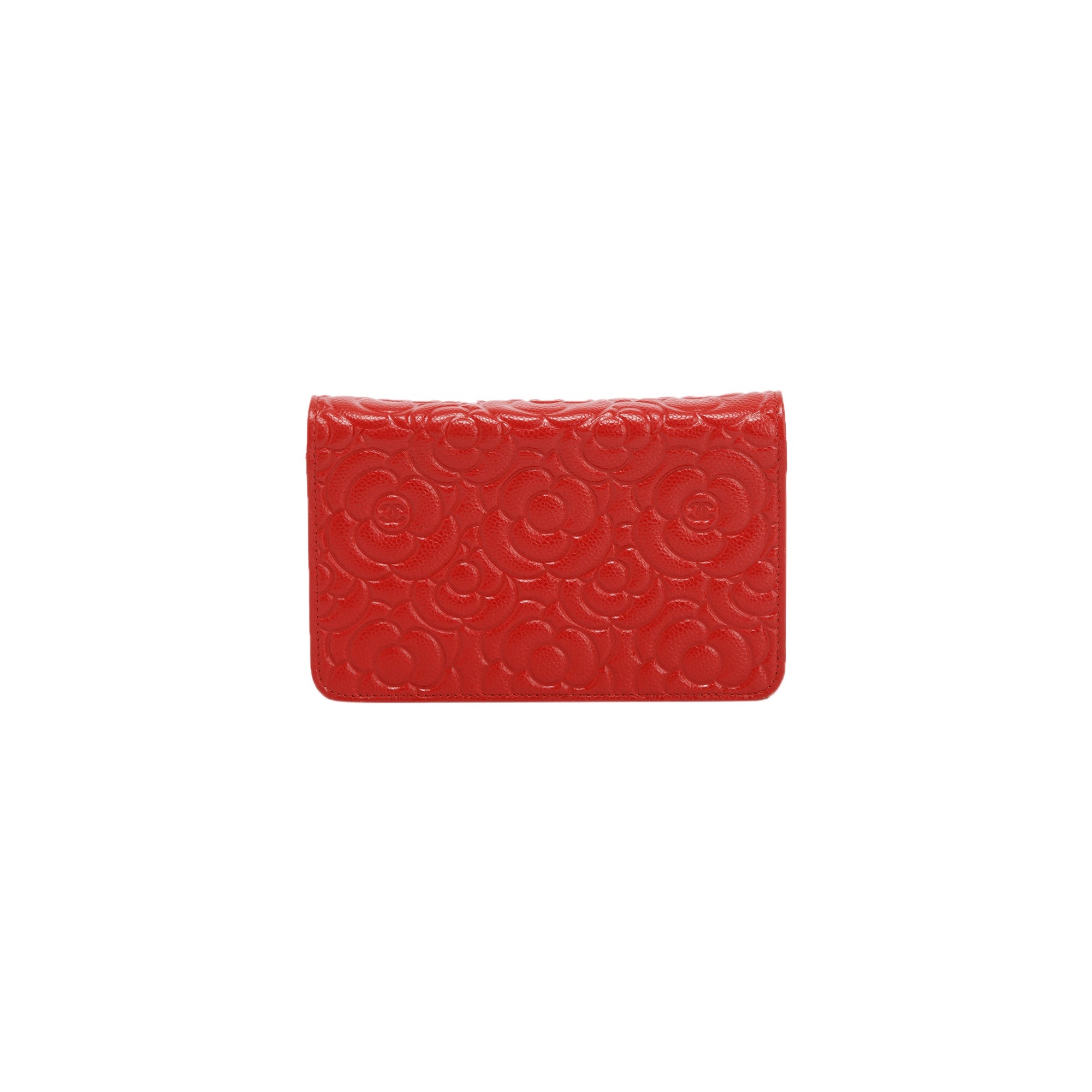 Chanel Red Caviar Camelia Wallet on Chain w/ Authenticity Card