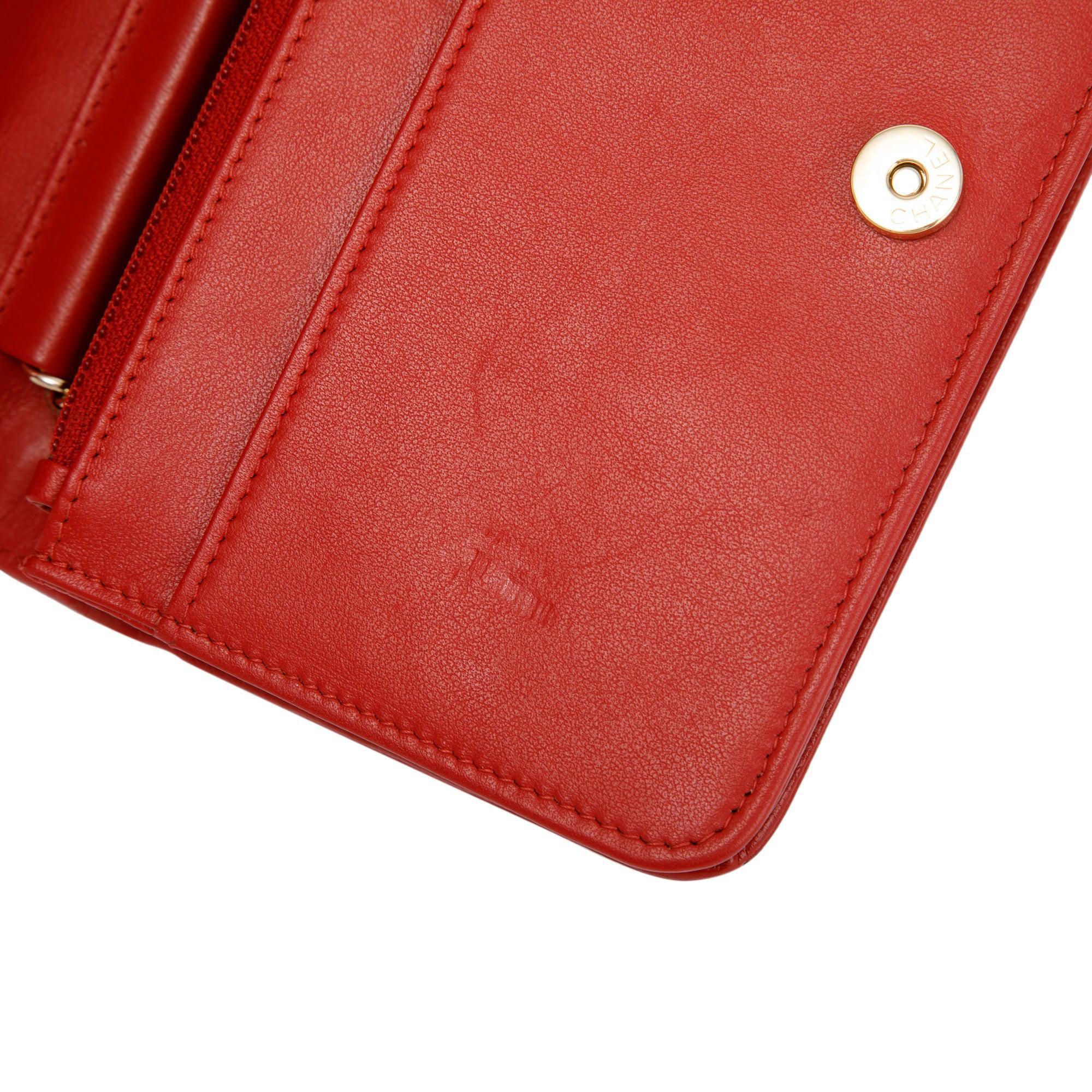 Chanel Red Caviar Camelia Wallet on Chain w/ Authenticity Card