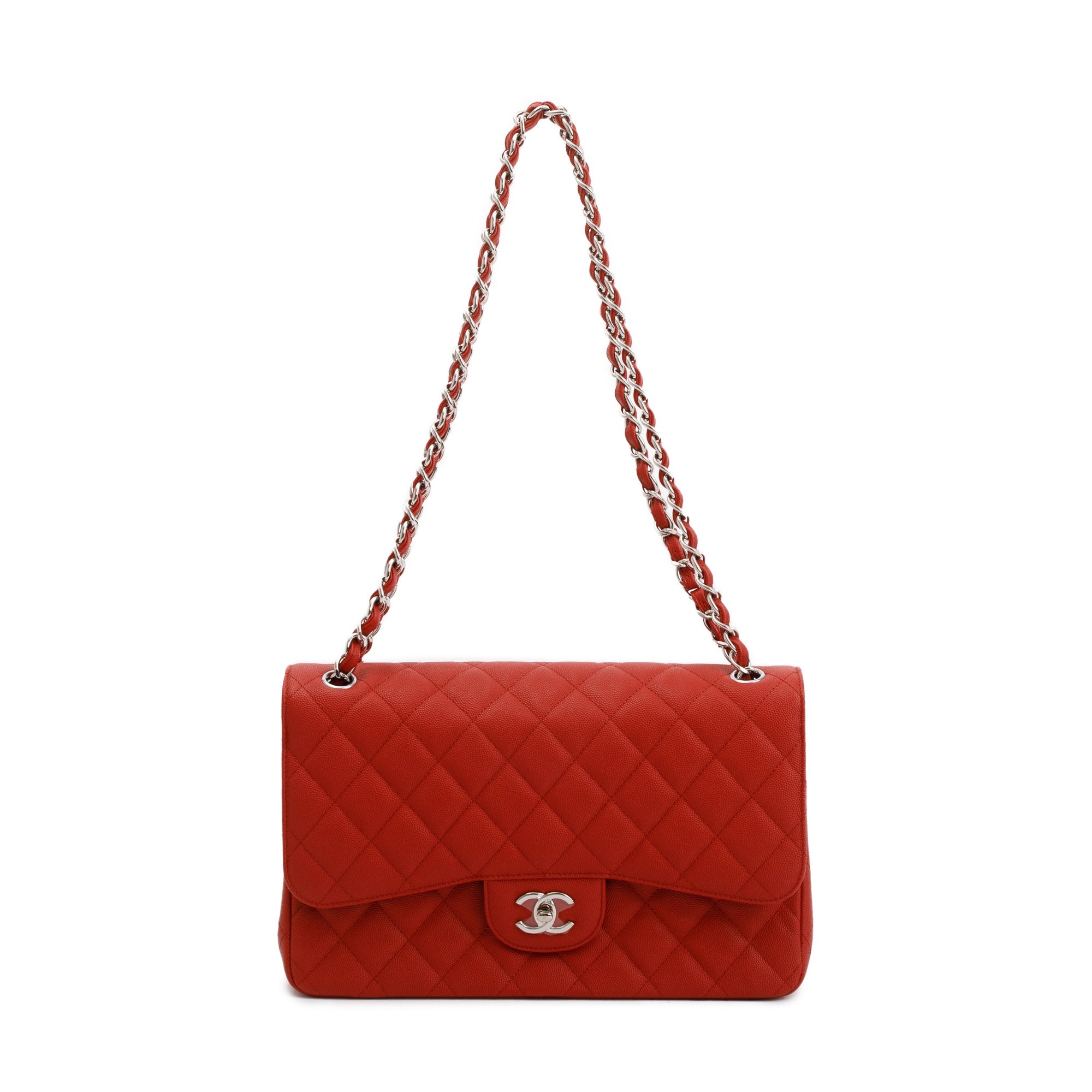 Chanel Red Caviar Classic Jumbo Double Flap Bag w/ Authenticity Card