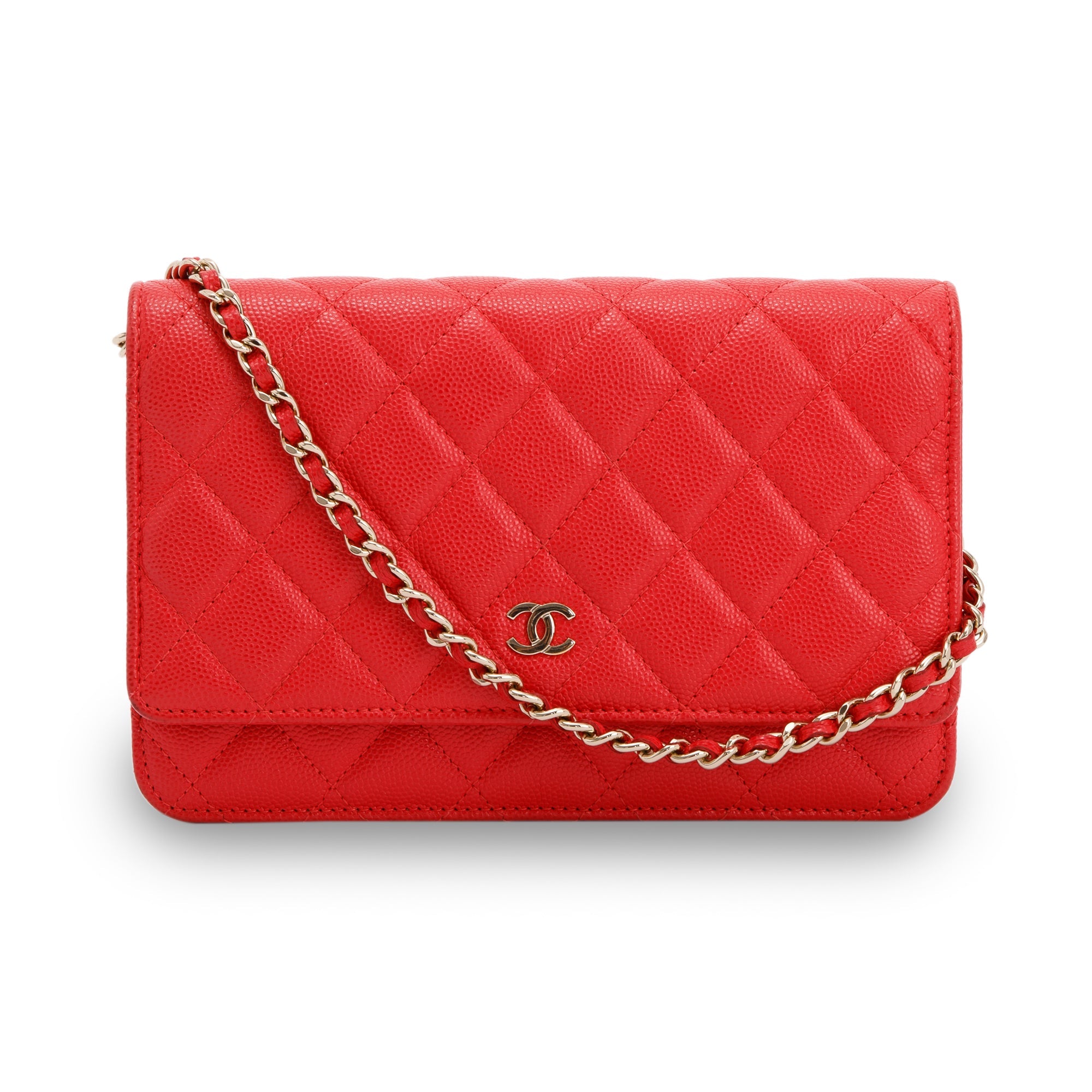 Chanel Red Caviar Classic Wallet on Chain w/ Box & Authenticity Card