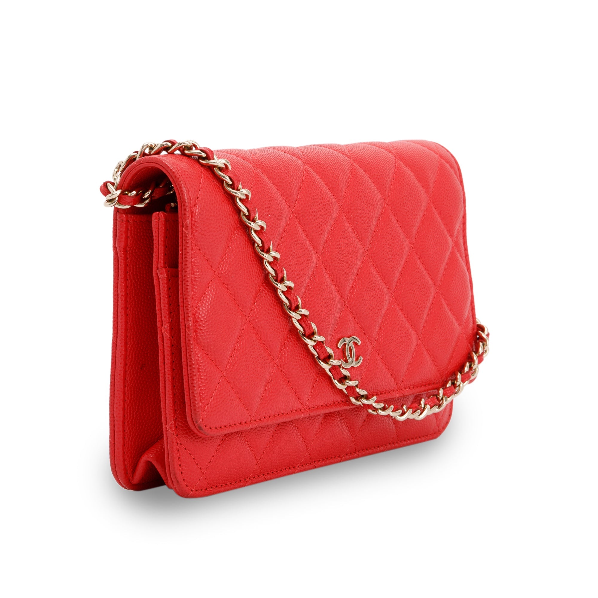 Chanel Red Caviar Classic Wallet on Chain w/ Box & Authenticity Card