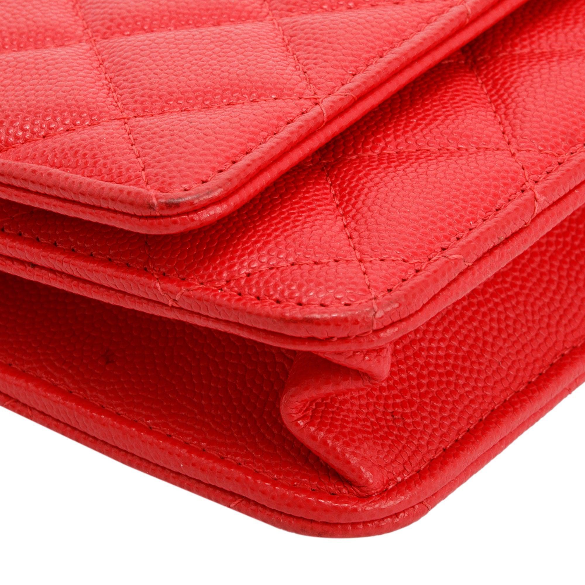 Chanel Red Caviar Classic Wallet on Chain w/ Box & Authenticity Card