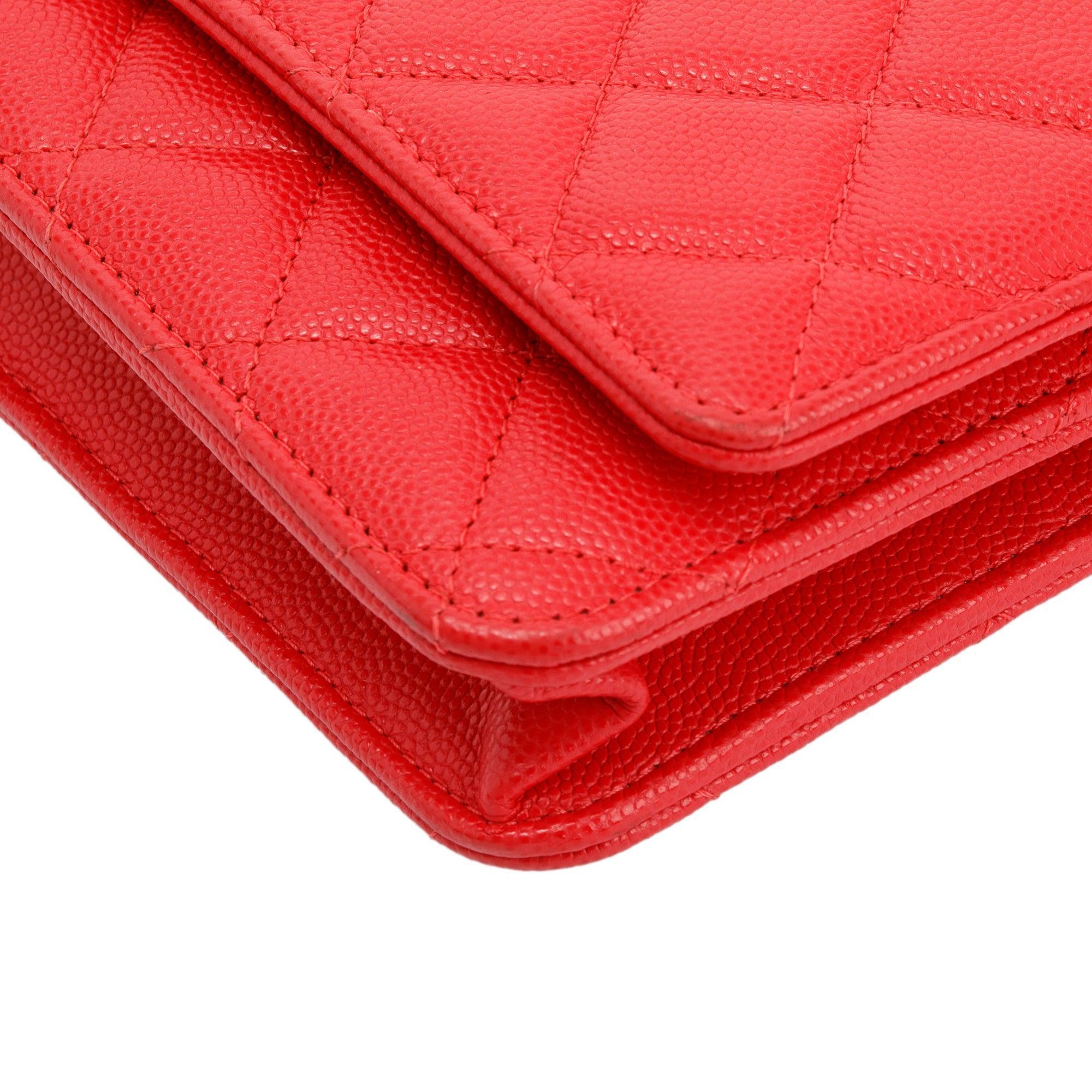 Chanel Red Caviar Classic Wallet on Chain w/ Box & Authenticity Card