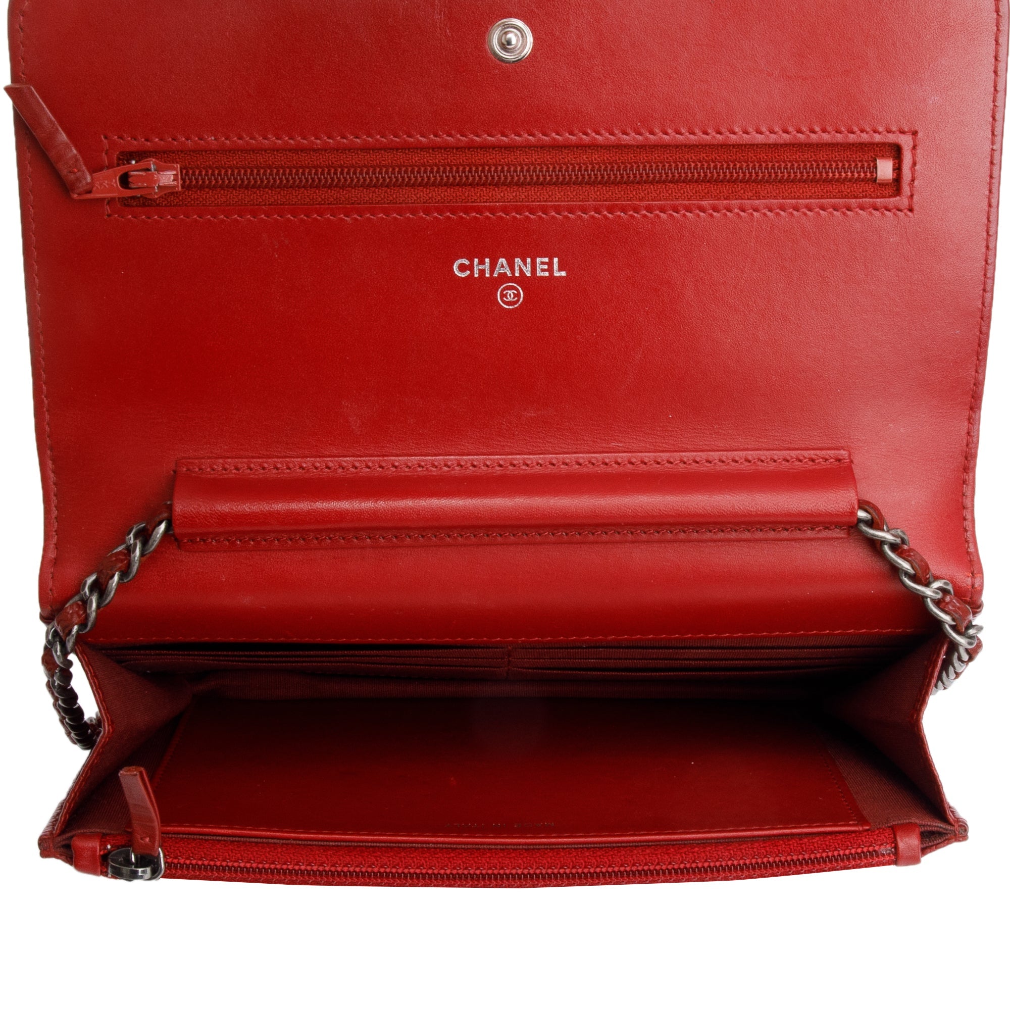 Chanel Red Caviar Leather Boy Wallet on Chain