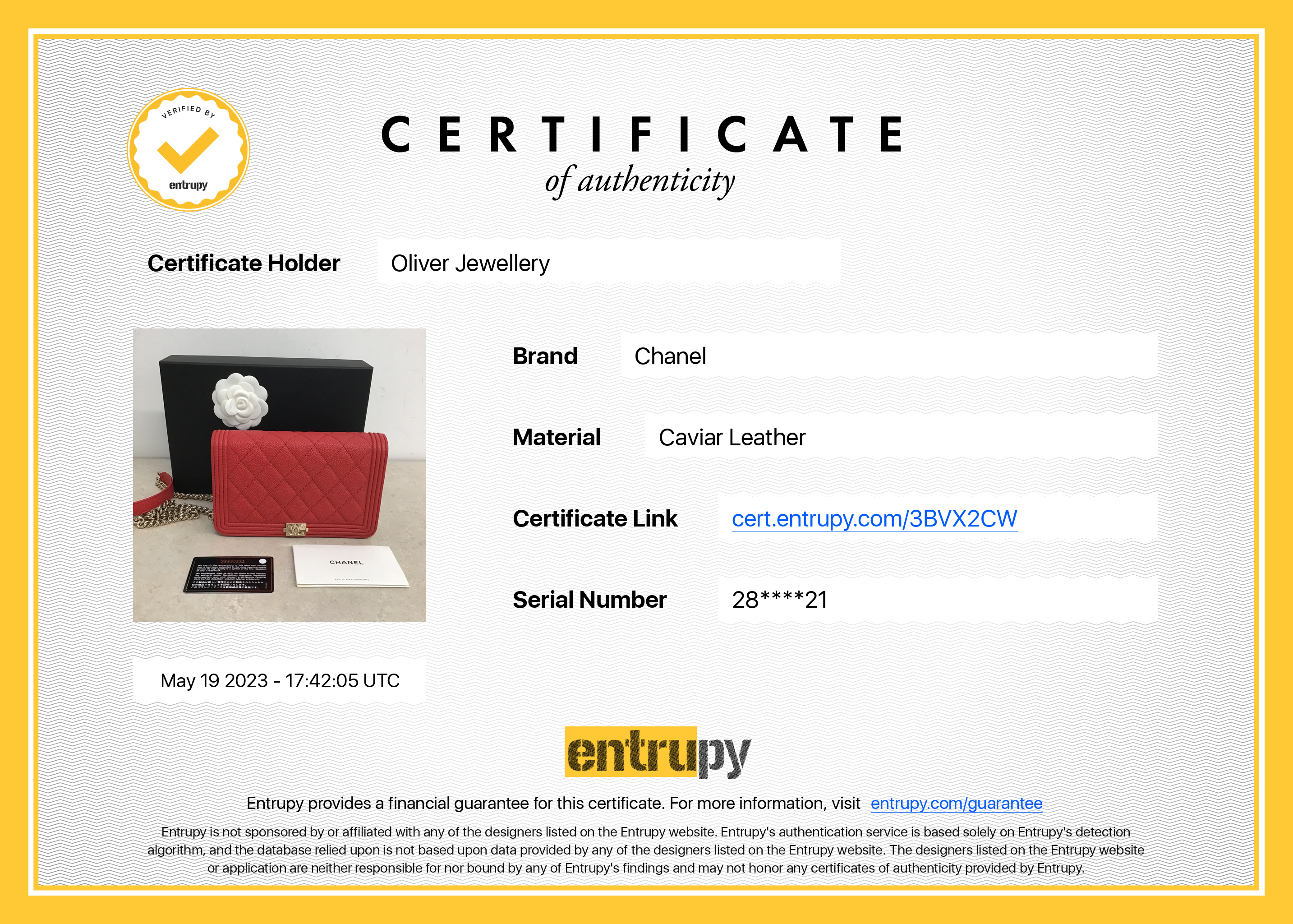 Chanel Red Caviar Leather Boy Wallet on Chain w/ Box & Authenticity Card