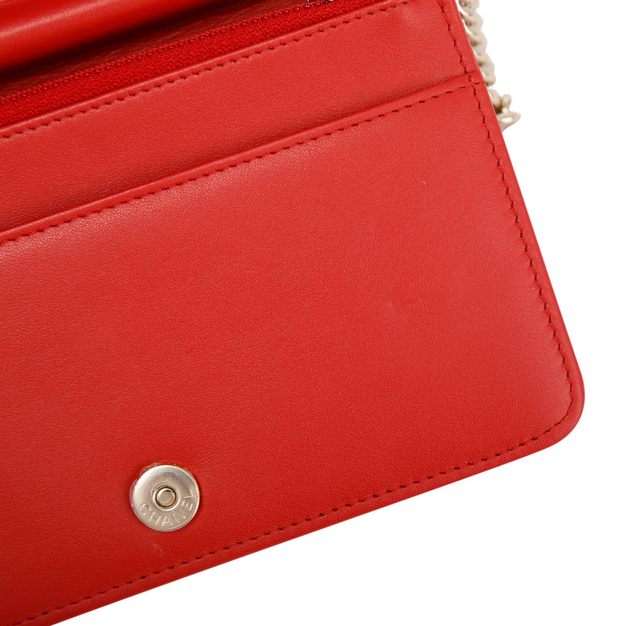 Chanel Red Caviar Leather Boy Wallet on Chain w/ Box & Authenticity Card