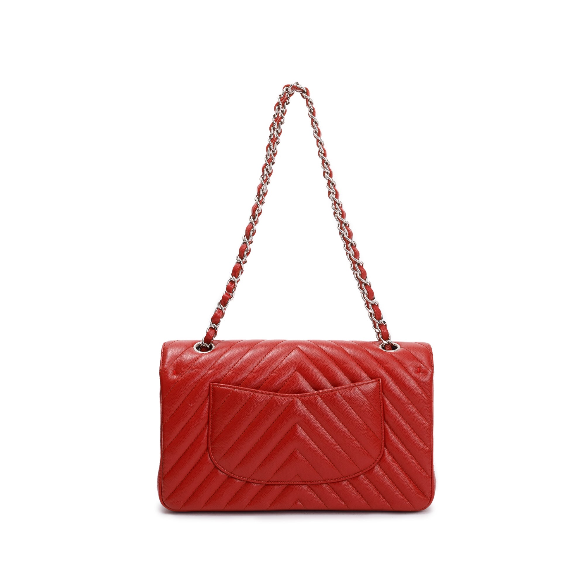 Chanel Red Chevron Calfskin Leather Classic Medium Double Flap Bag