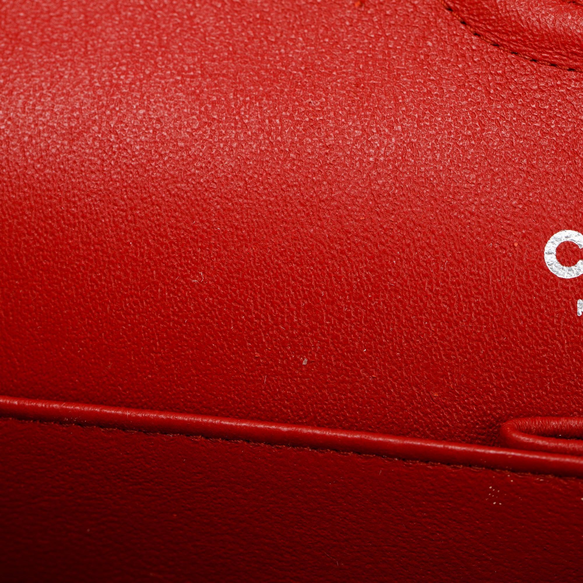 Chanel Red Chevron Calfskin Leather Classic Medium Double Flap Bag