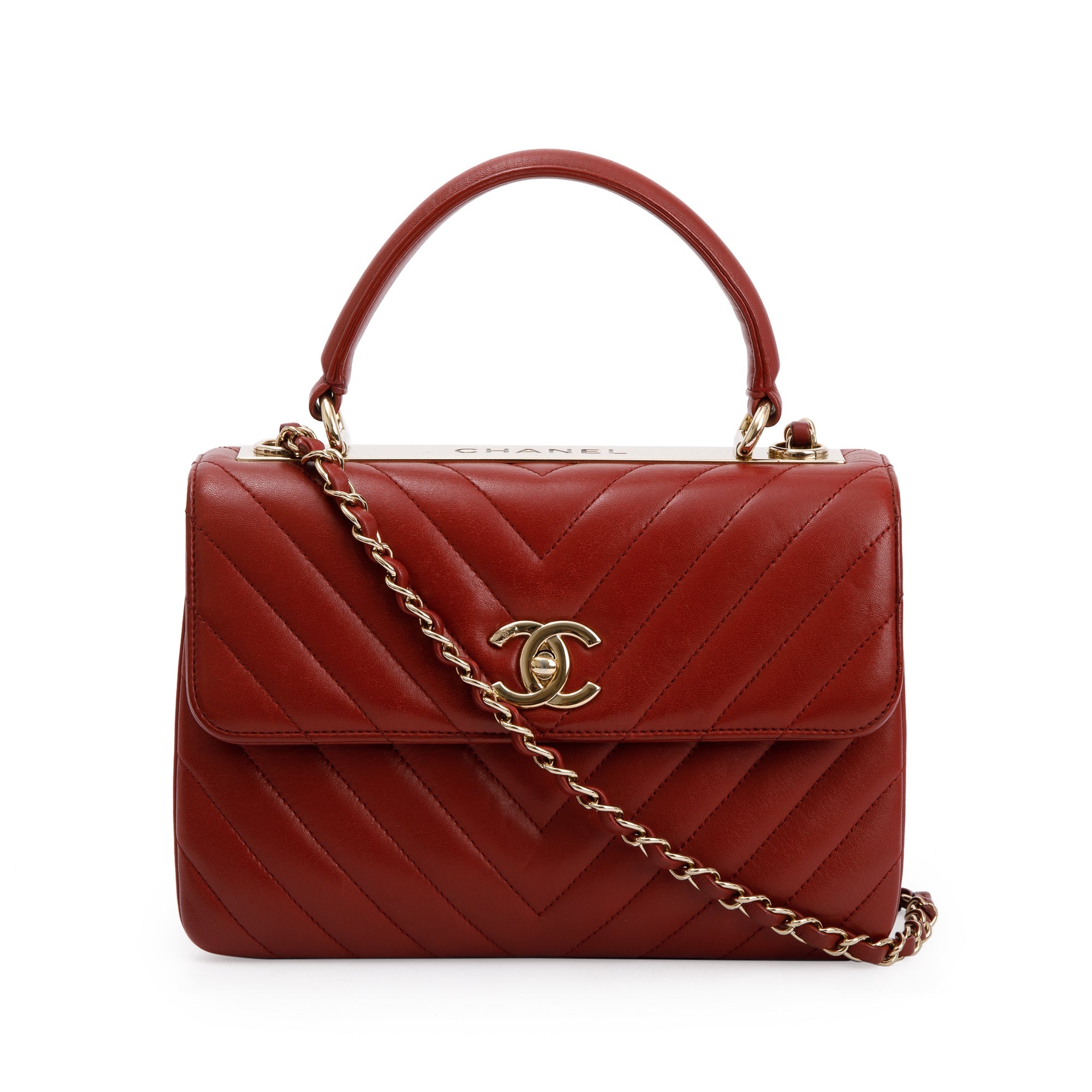 Chanel Red Chevron Lambskin Trendy CC Small Top Handle Flap Bag
