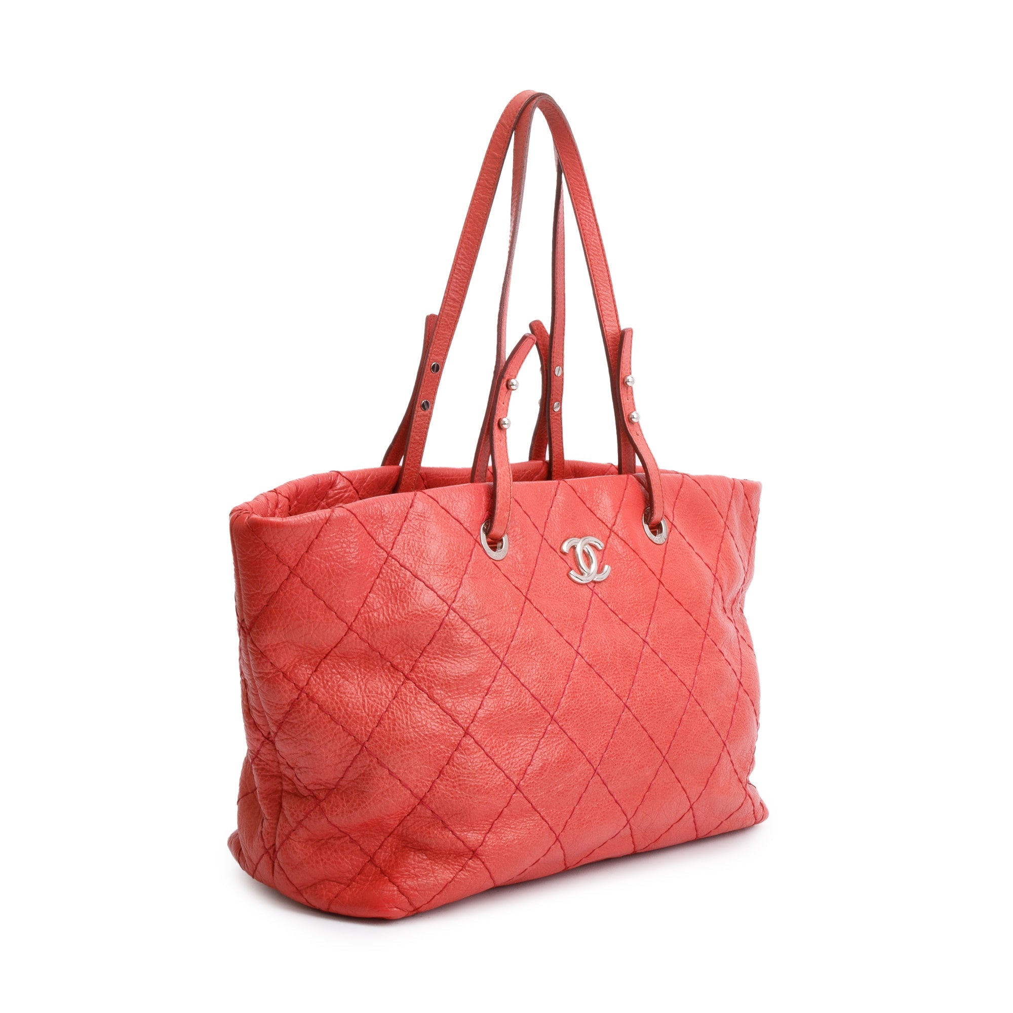 Chanel Red Glazed Calfskin Leather On The Road Tote