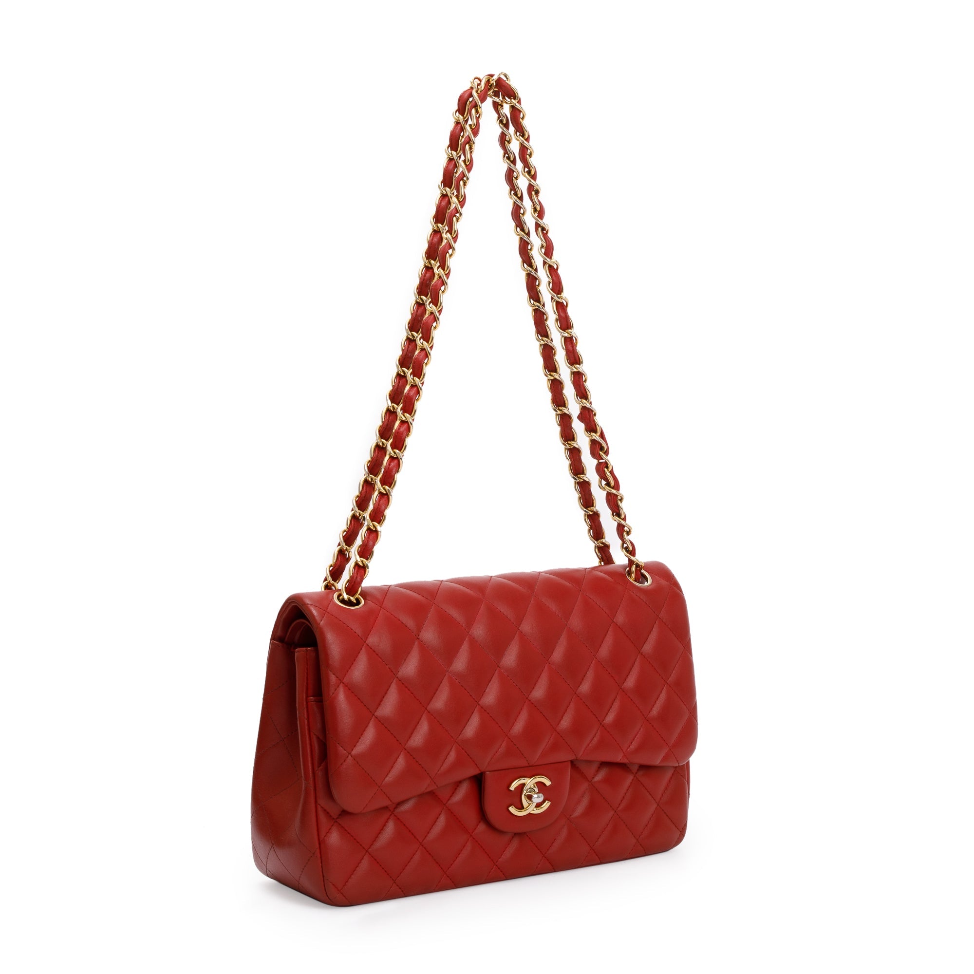 Chanel Red Lambskin Classic Jumbo Double Flap Bag