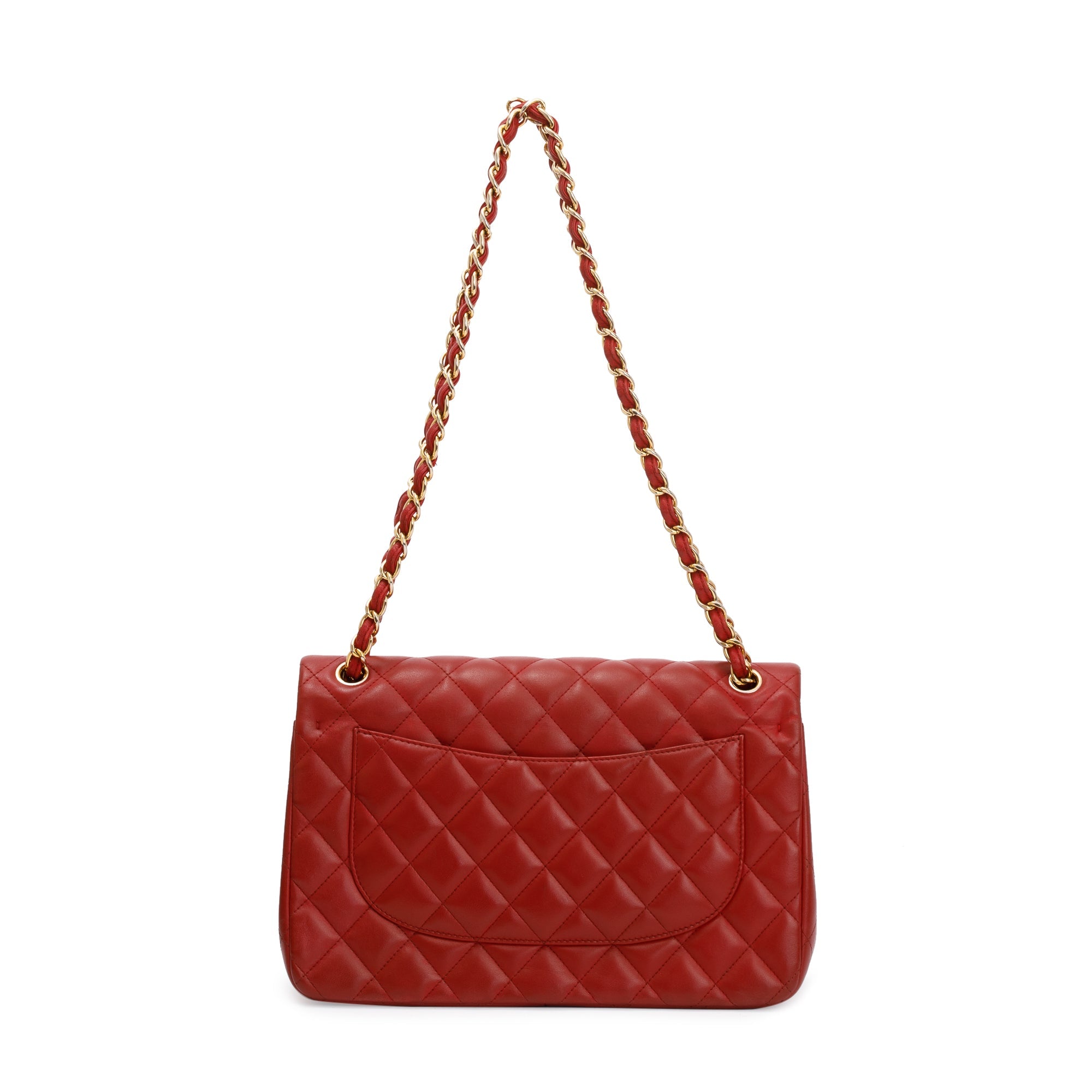 Chanel Red Lambskin Classic Jumbo Double Flap Bag