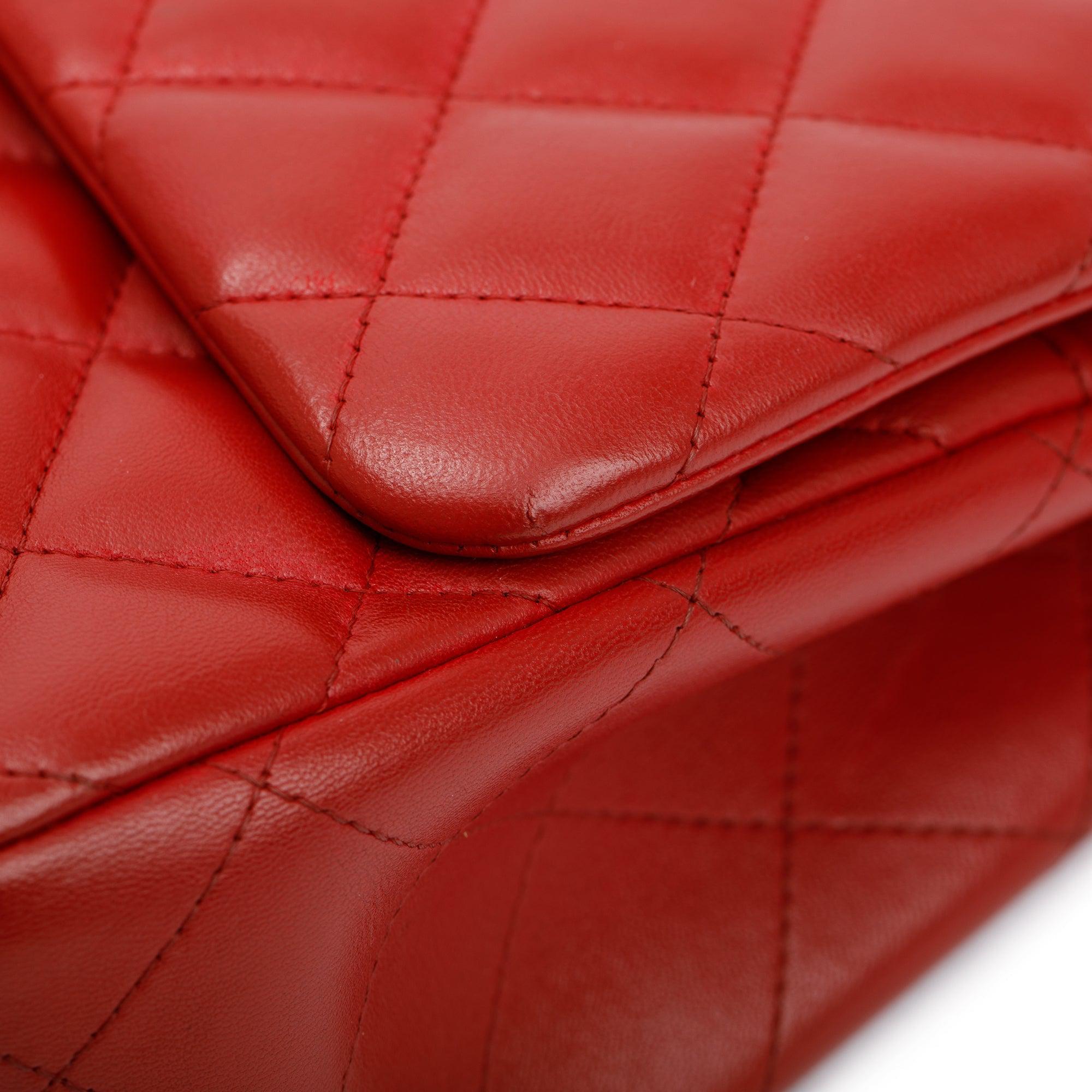 Chanel Red Lambskin Classic Jumbo Double Flap Bag