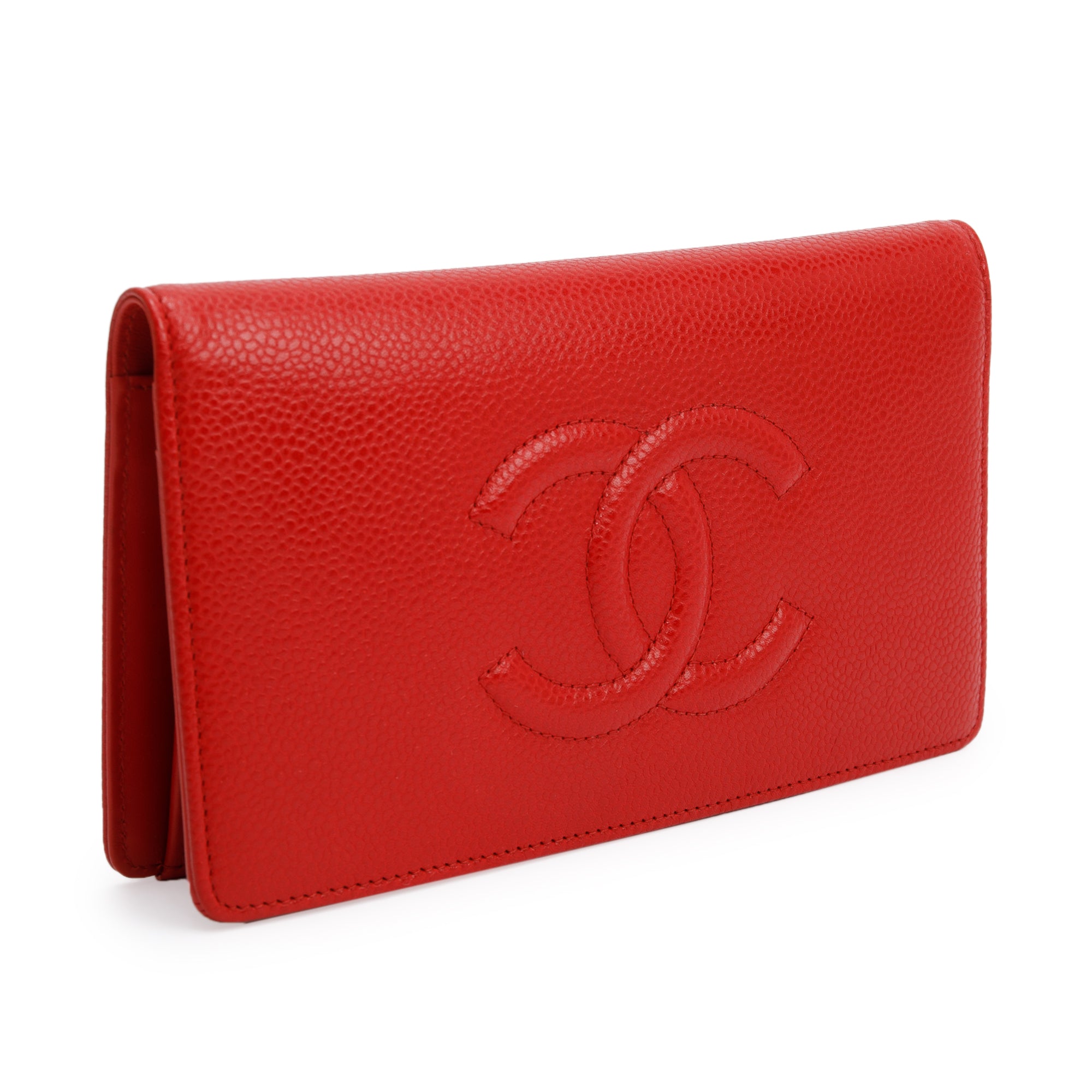Chanel Red Leather Timeless CC Yen Wallet