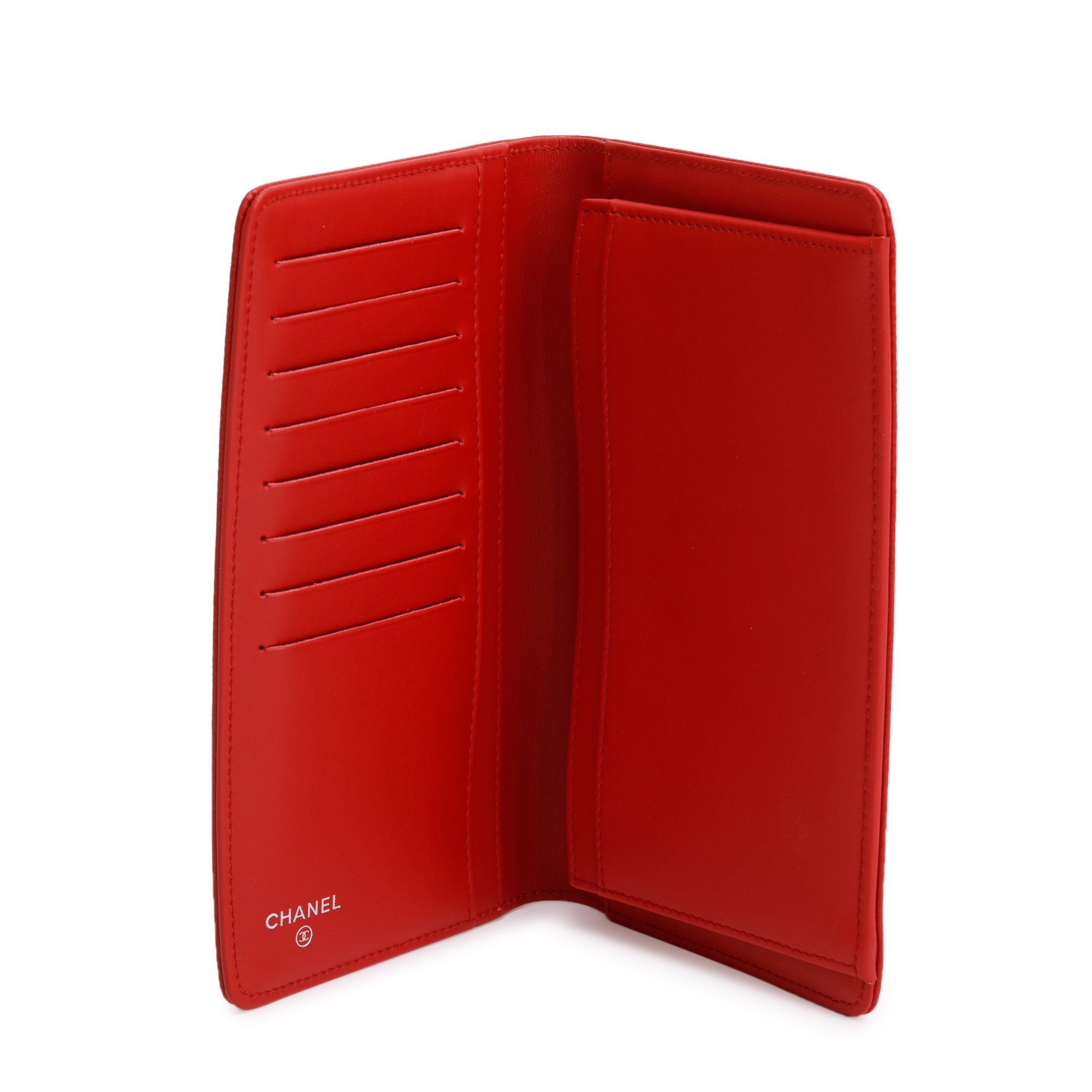 Chanel Red Leather Timeless CC Yen Wallet