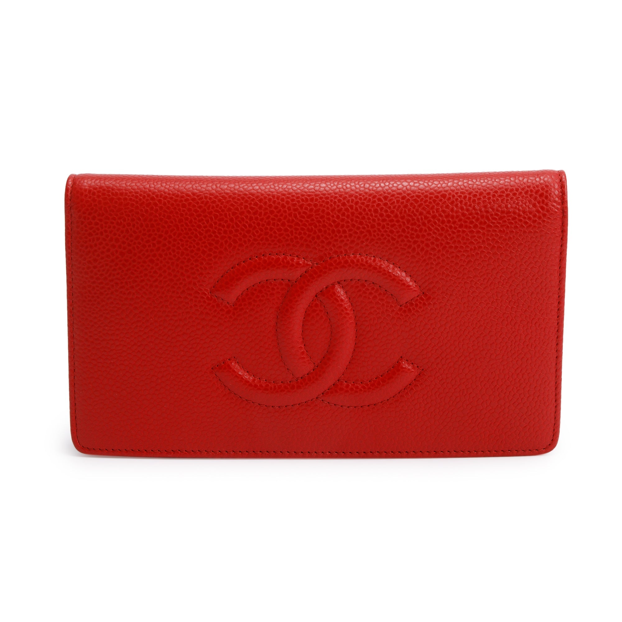 Chanel Red Leather Timeless CC Yen Wallet
